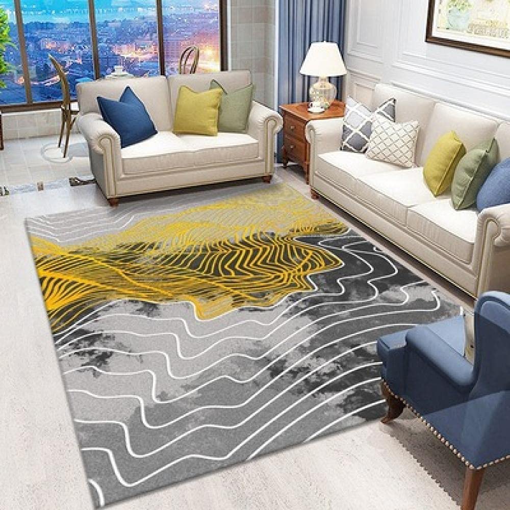 Tapis de salon doux lignes blanches dorées abstraites 80X120 cm tapis décoration intérieure chambre