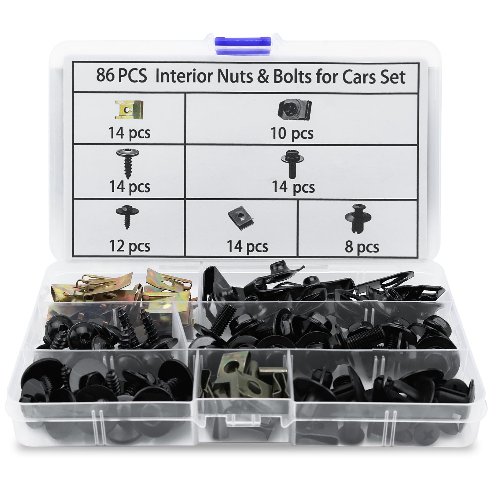 Mumjooyi Set di Viti per Carrozzeria da 86 pezzi Kit Assortimento di Vite per Autoveicoli e Auto U-Clips Fissaggio Metallo Viti per Carrozzeria per il Fissaggio e la Riparazione di Parti di Auto