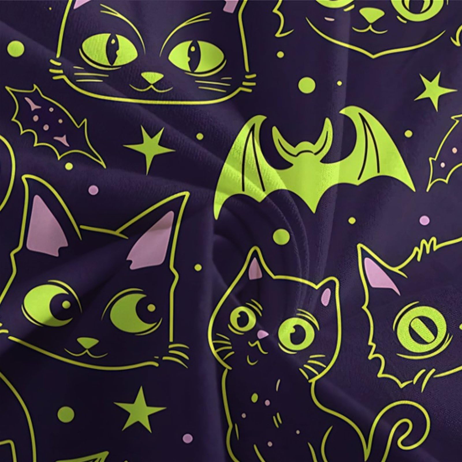 Halloween Katzen 3-teiliges Reines Polyester Cartoon schreckliches Design Bettbezug, Versteckter Reißverschluss, Krippenbettwäsche, Babysicher & Pflegeleicht King（220x240cm）