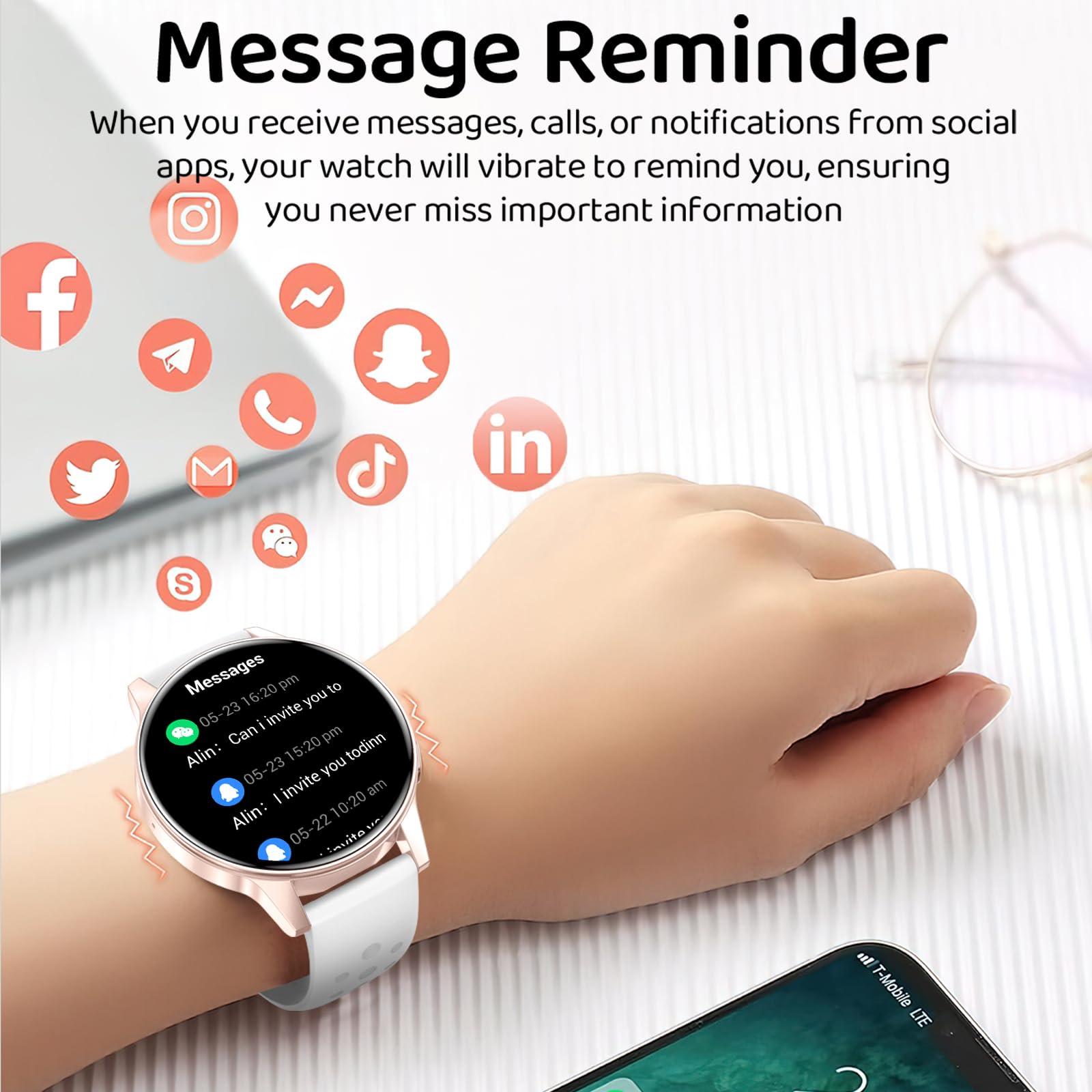 Lefitus Smartwatch Donna Orologio Chiamate e Risposta Bluetooth, 1,32'' HD iOS Android Orologio Tracker Fitness con Musicale Cardiofrequenzimetro Monitor SpO2 Sonno Contapassi Cronometro Smart Watch