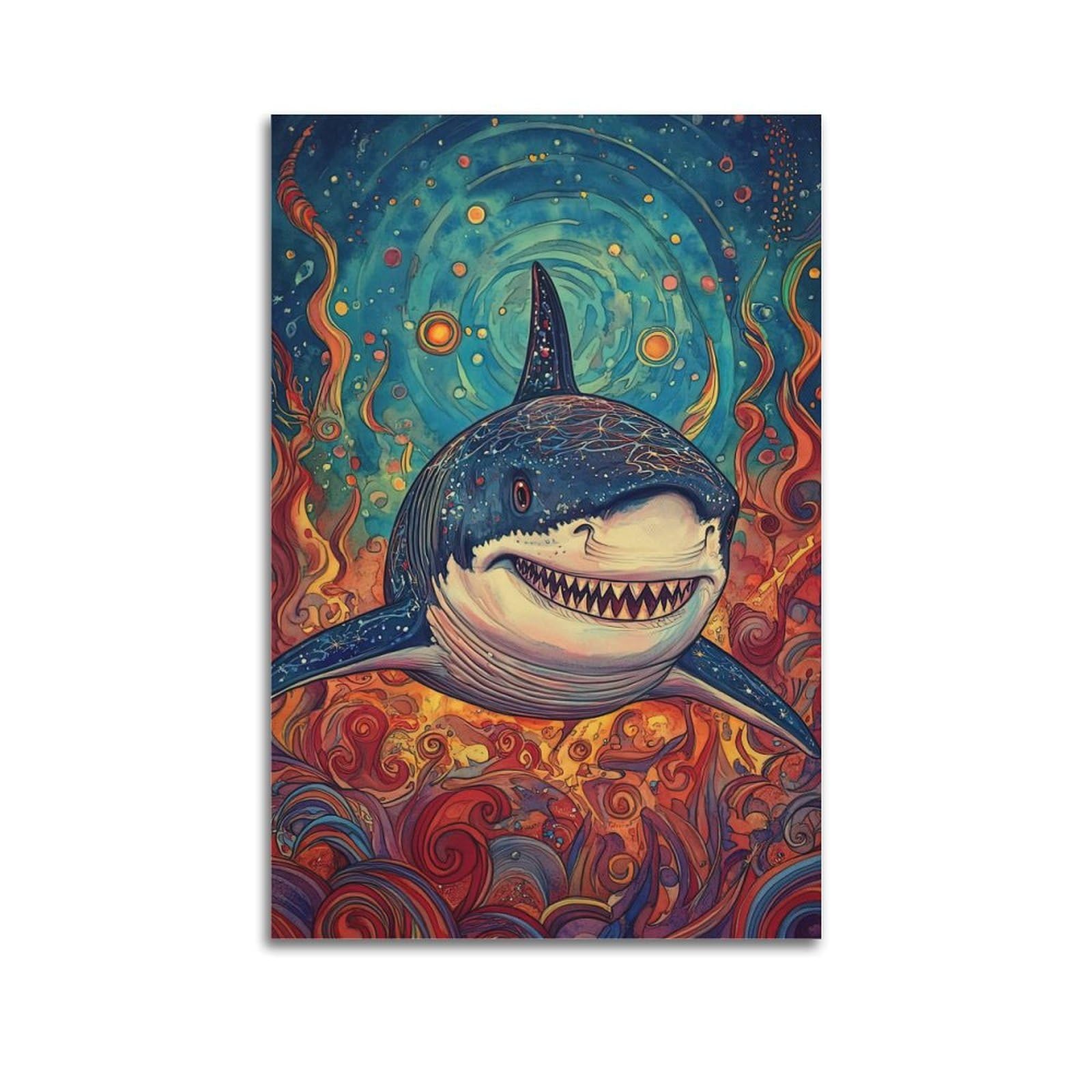 CXHJCA Marine Animal Poster Fierce Sharks Poster Decorative Painting Canvas Wall Posters And Art Picture Print Modern Family Bedroom Decor Posters 24x36inch(60x90cm)