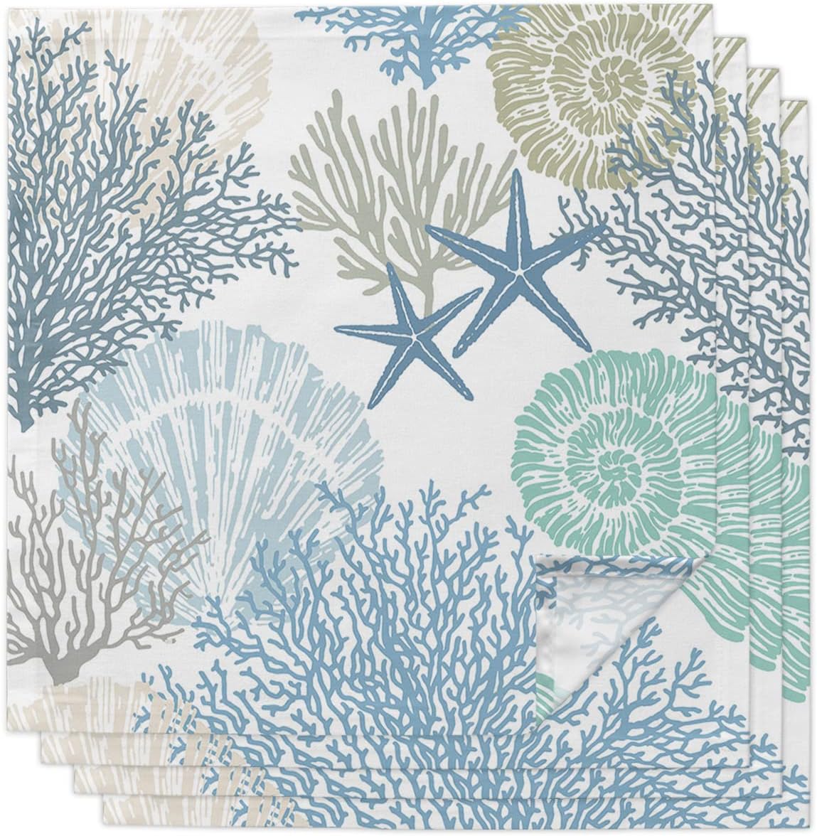 Blue Teal Coral Cloth Napkins Set of 4 Reusable Dinner