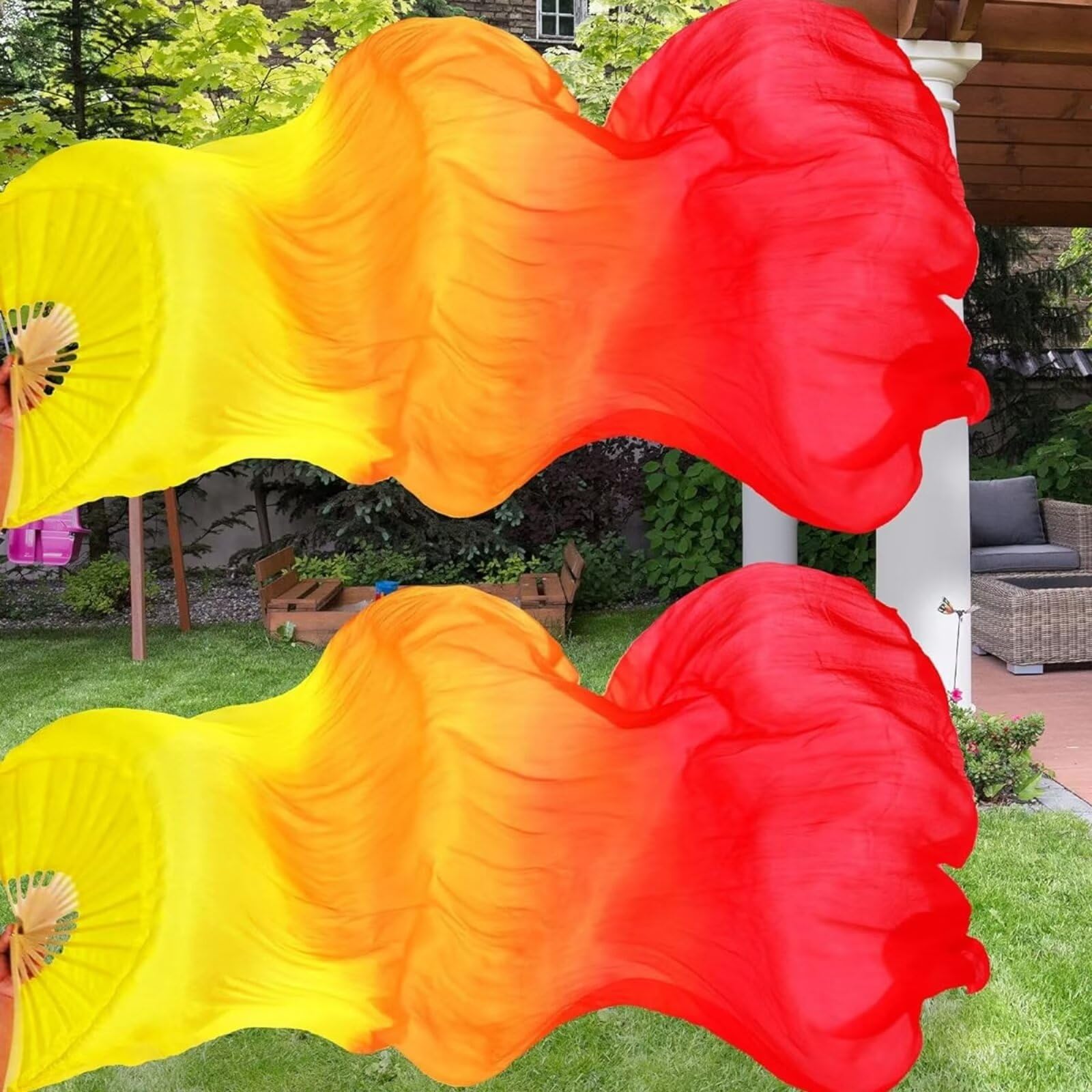 Ventilador de bambú de seda para danza del vientre 1,5 Metros Hecho a Mano (Rojo)