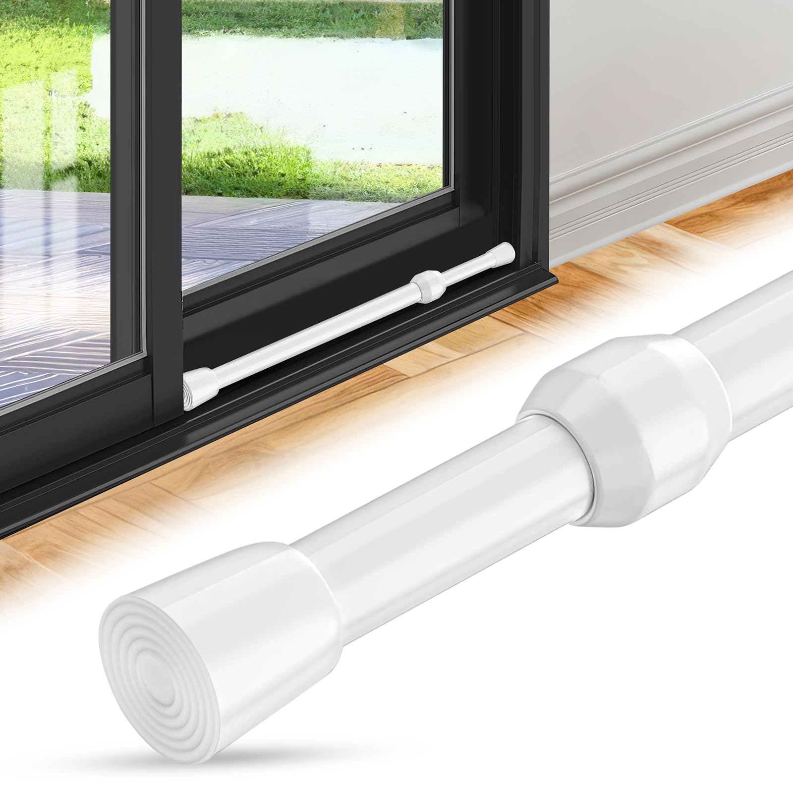 Sliding Door Security Bar, 1 Pack, 16.2–28.3 Inch Adjustable Patio Door Security Bar with 1.2 Inch Diameter Rubber Tips, Window Safety Lock Bar Stopper for Home, Apartment, Bedroom, Bottom of Door