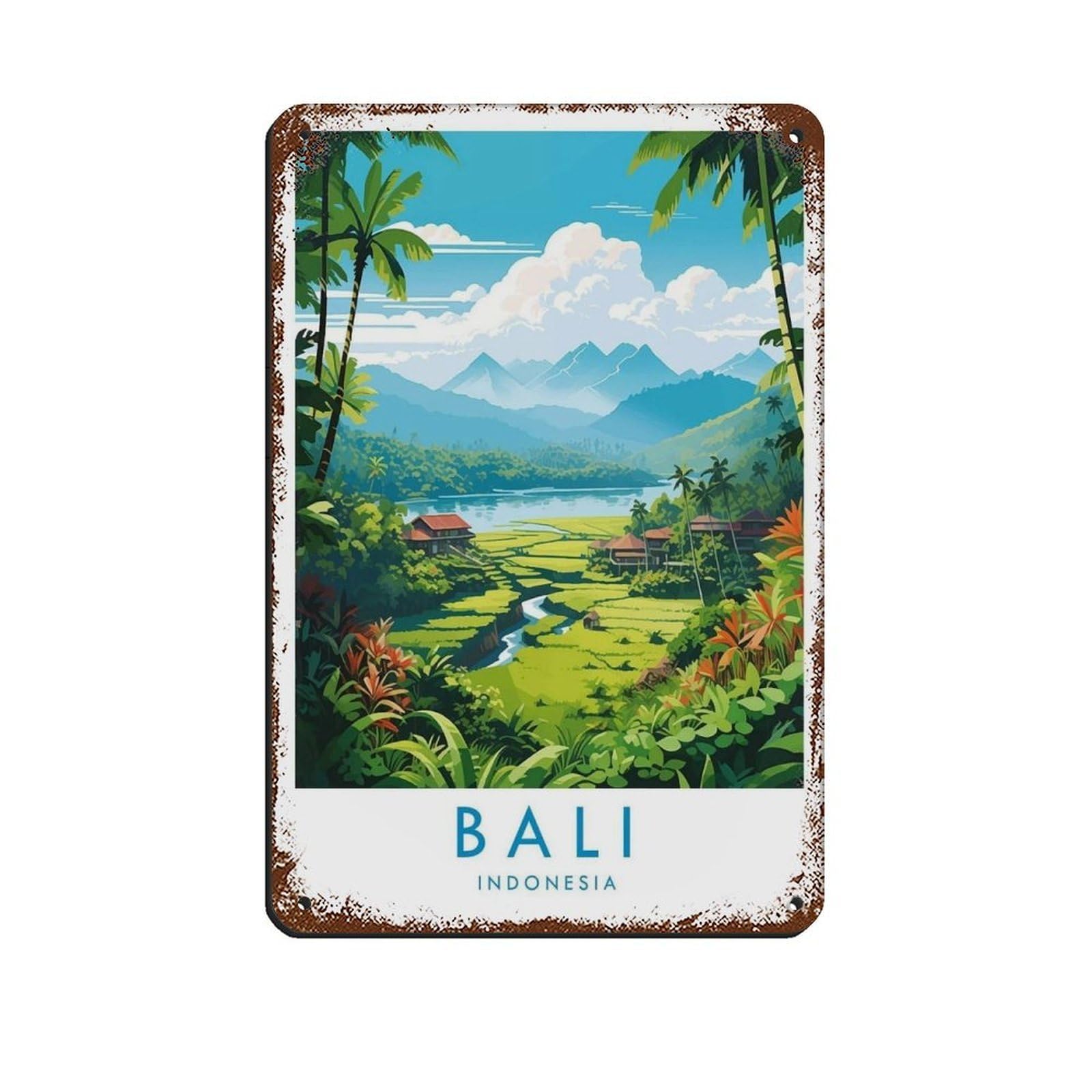 Bali Travel, Bali Travel Poster Retro Poster Metal Tin Sign Chic Art Retro Iron Painting Bar People Cave Cafe Family Garage Poster Wall Decoration 8x12inch(20x30cm)