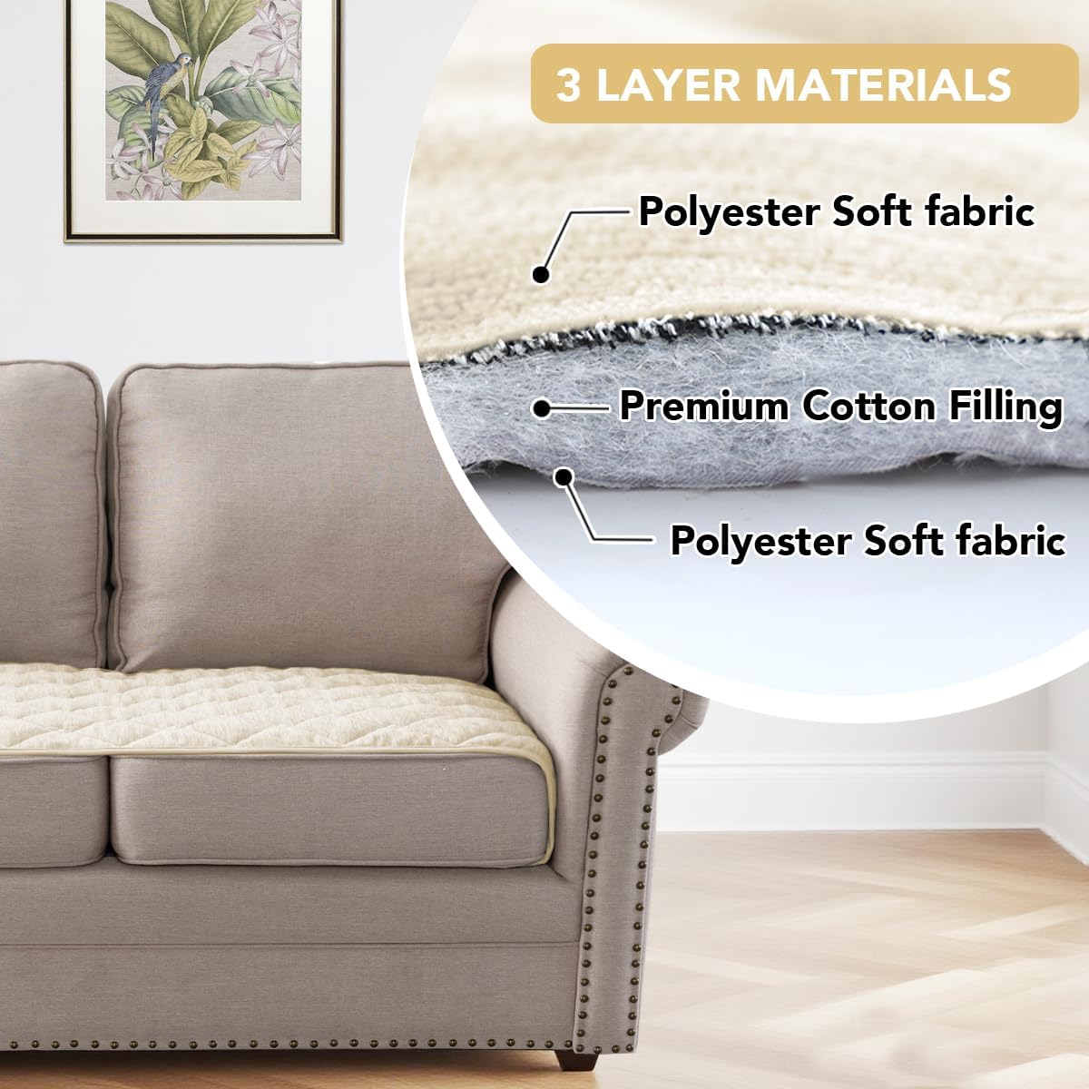 H.VERSAILTEX Couch Cover Chenille Pet Fuzzy Sofa Covers for 2 Cushion Couch Anti Slip Washable Sofa Slipcovers with Strap Soft Couch Protector Cover for Dogs Cats Kids(27.6" x 59", Ivory)