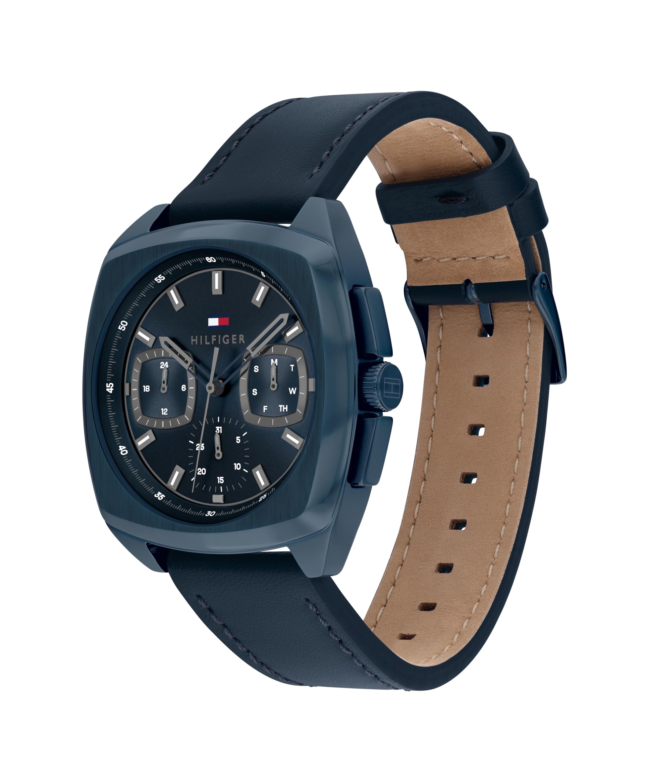 Men's Multifuction Blue Stainless Steel & Leather Strap Watch-image-24