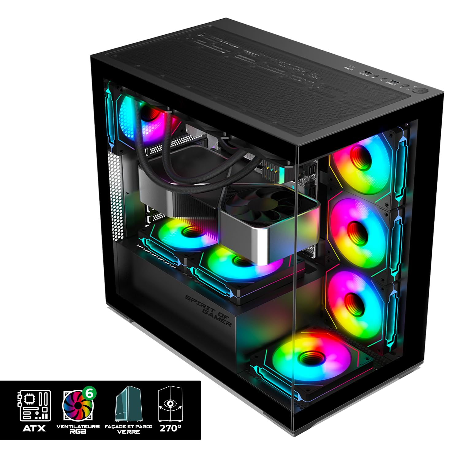 Case PC Gaming Spark Dark RGB 6 Fans ATX Compatible - Dettaglio
