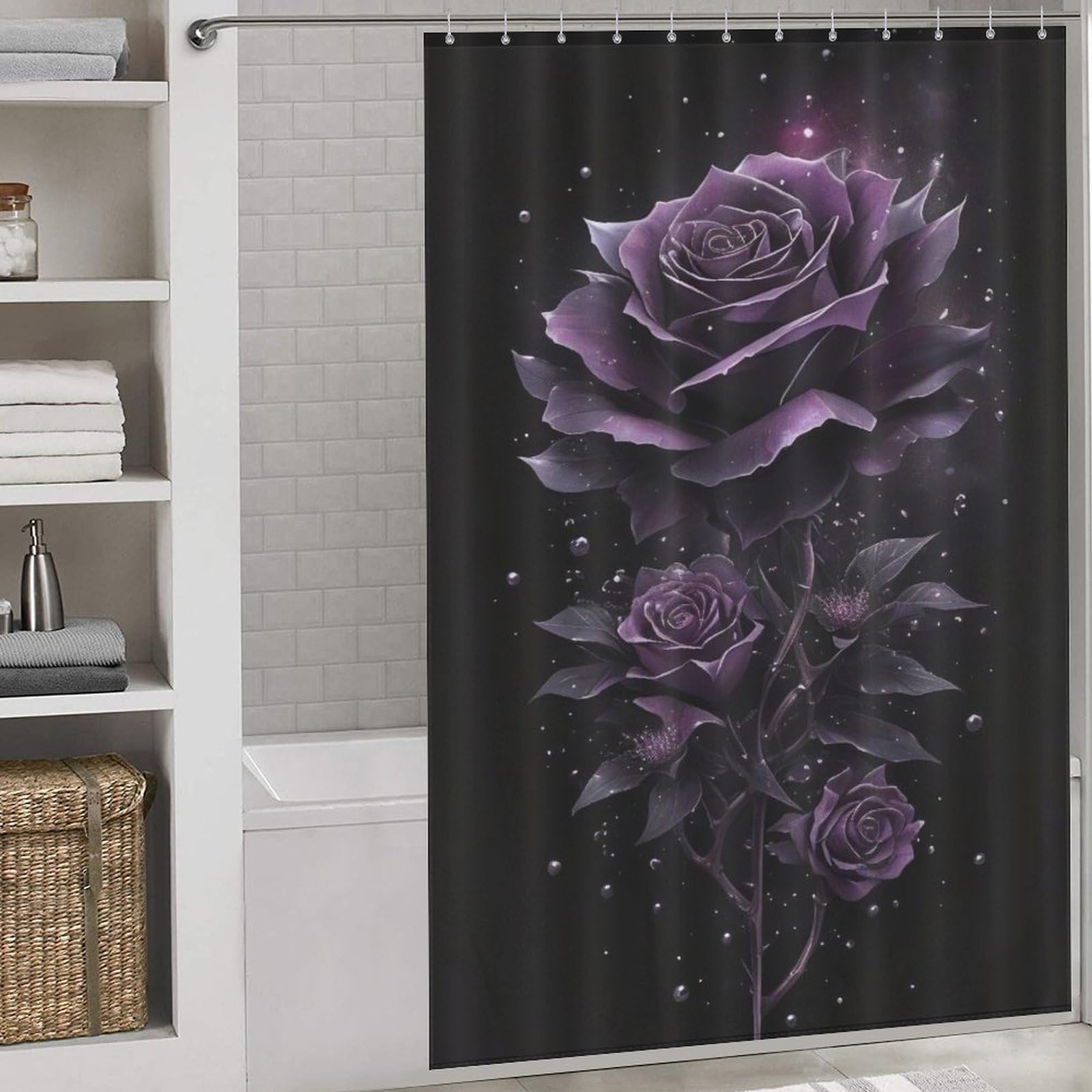 PAZZK Rose Shower Curtain Bathroom Curtain Waterproof Polyester Fabric Bath Curtain with 12 Hooks 60x72Inch（152x183cm）