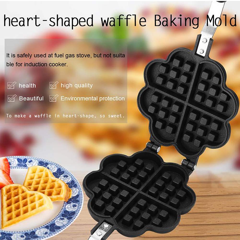CANDeal Padella per Waffle Antiaderente a Forma di Cuore Waffle belgi, tostapane, tostapane, Colazione, Utilizzare sul Piano Cottura