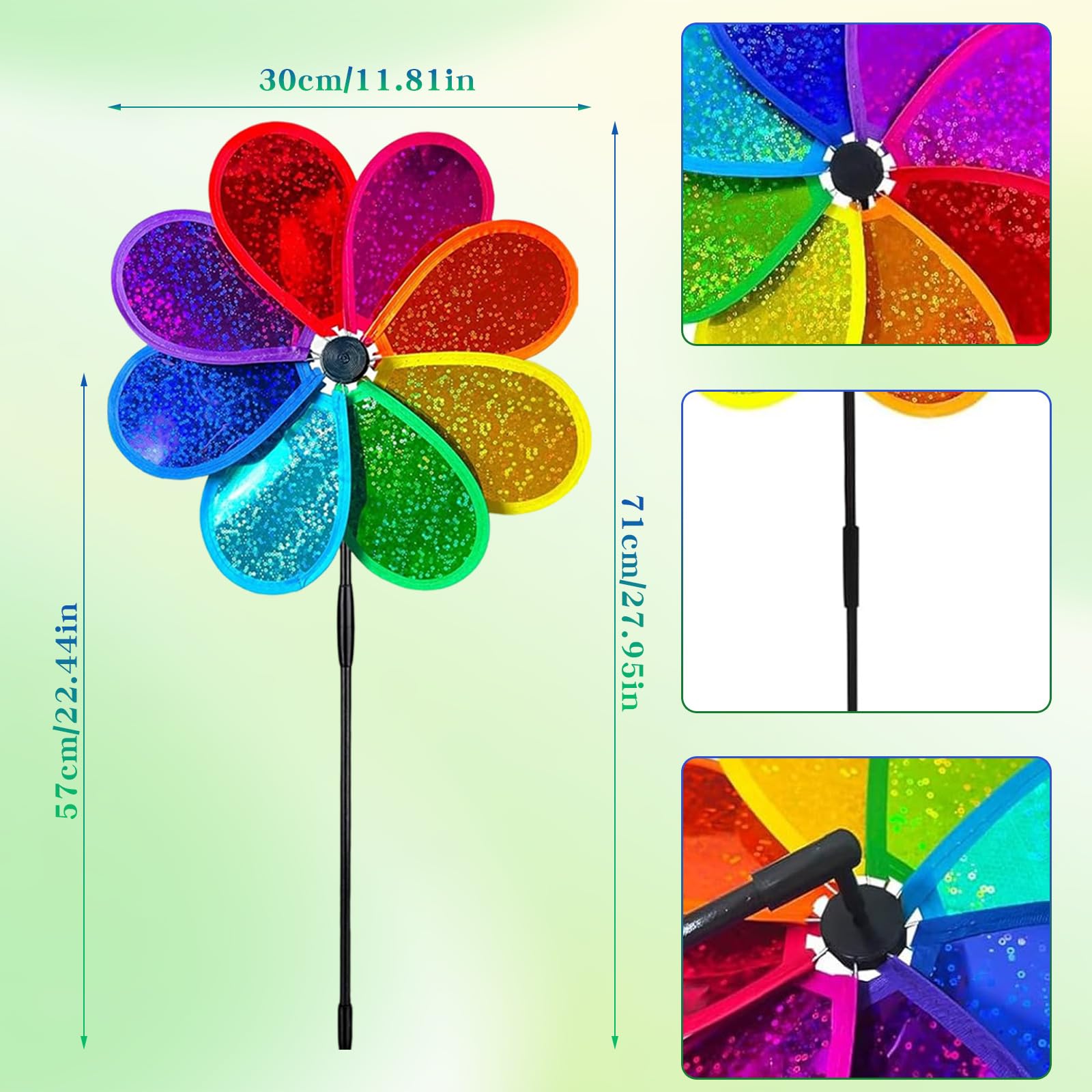 Girandole Spaventa Uccelli, 4 Pezzi Girandole, 30 cm Girandole a Vento, Paillettes a Otto Foglie Girandole da Giardino, Altezza Totale 71 cm, con Punta, per Giardino, Balcone, Prato
