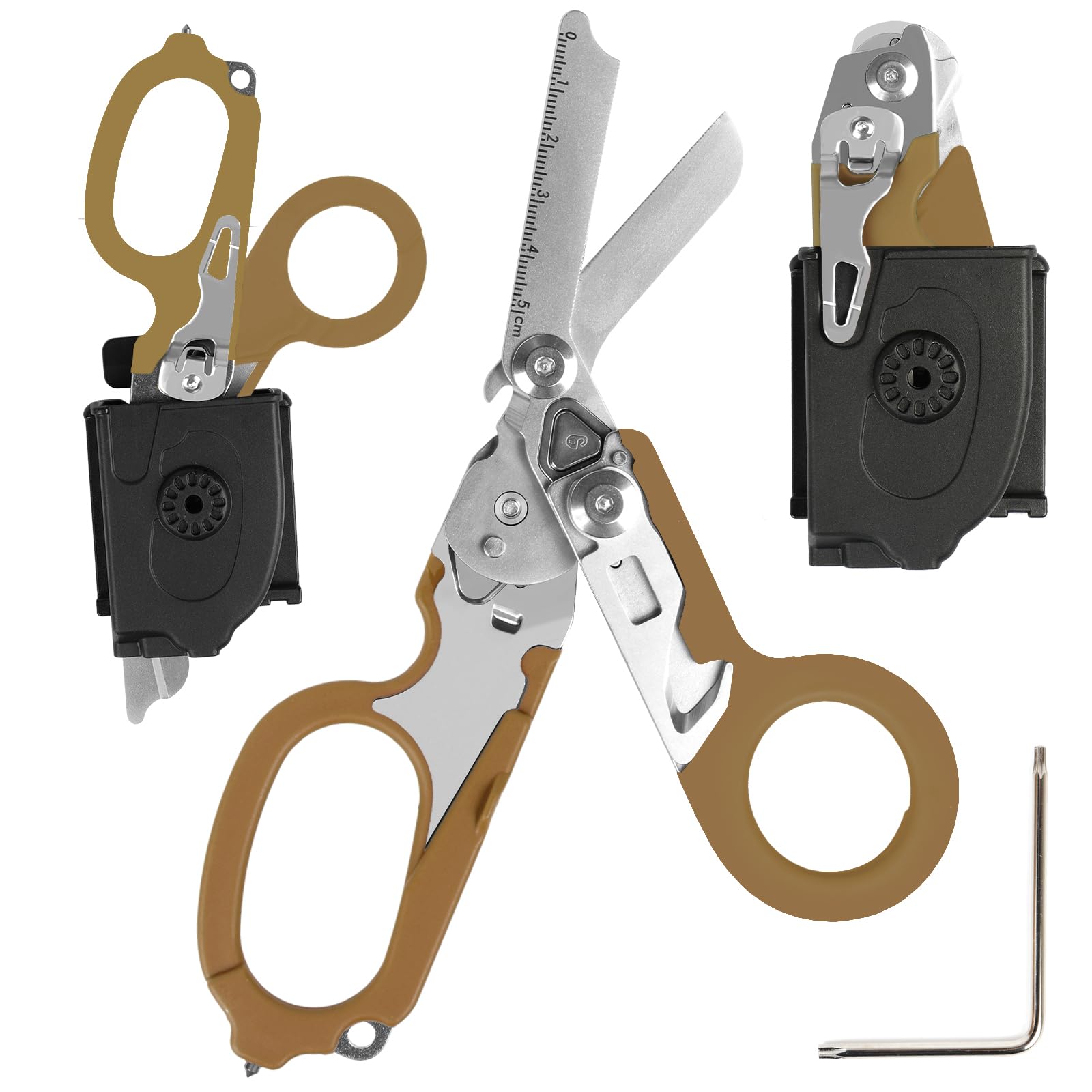 6 in 1 Emergency Response Shears Emergency Scissors Tool Stainless Steel Foldable Scissors Pliers with Strap Cutter and Glass Default (Dusty Rose)