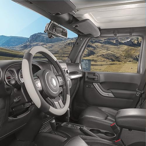 Miniatura 7 de SEG Direct - Funda para volante de coche tamaño grande para F150, F250, F350, Ram, 4Runner, Tacoma, Tundra, Range Rover con diámetro exterior de 15