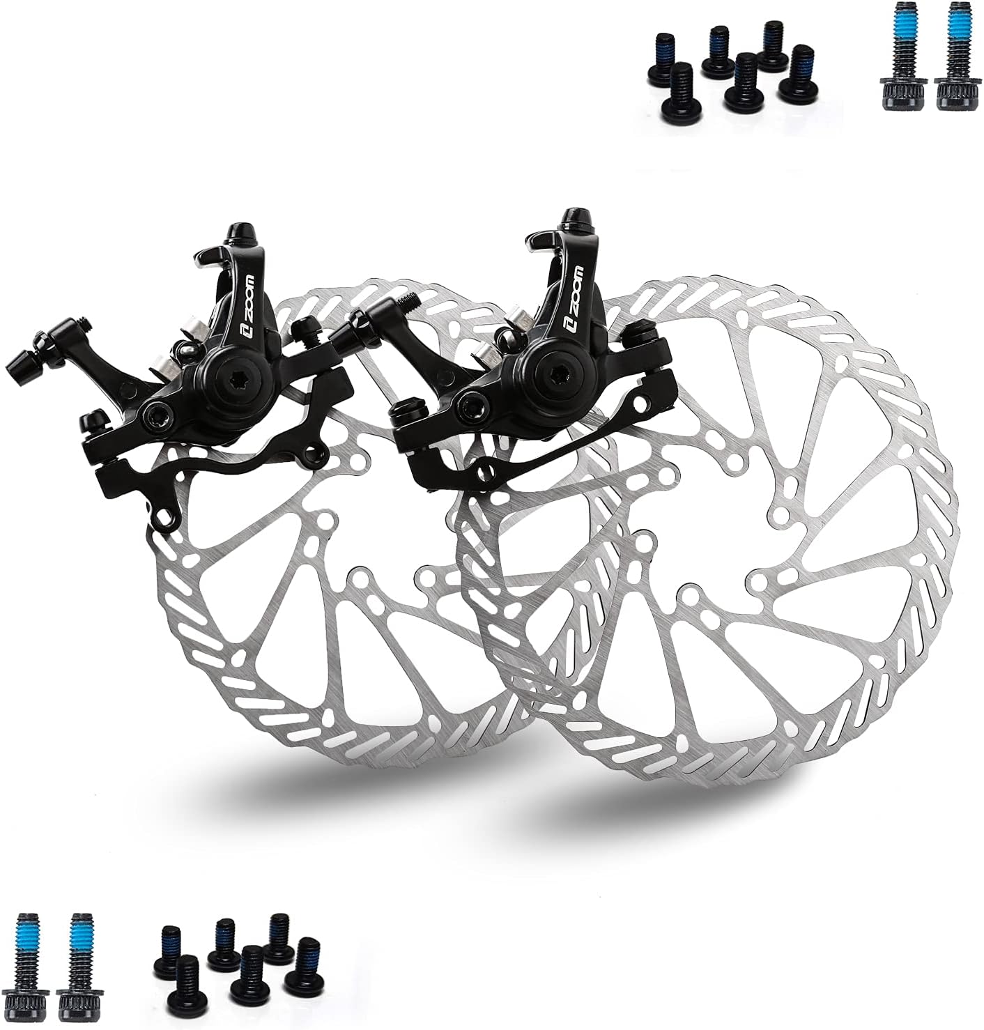 BUCKLOS Mountain Bike Disc Brake kit, MTB Mechanical Line Pulling Disc Brakes Caliper with Aluminum Alloy Levers /160mm Rotor,/is/PM Universal Adapter for Ebike/Folding Bike/Scooter/Fat Bike