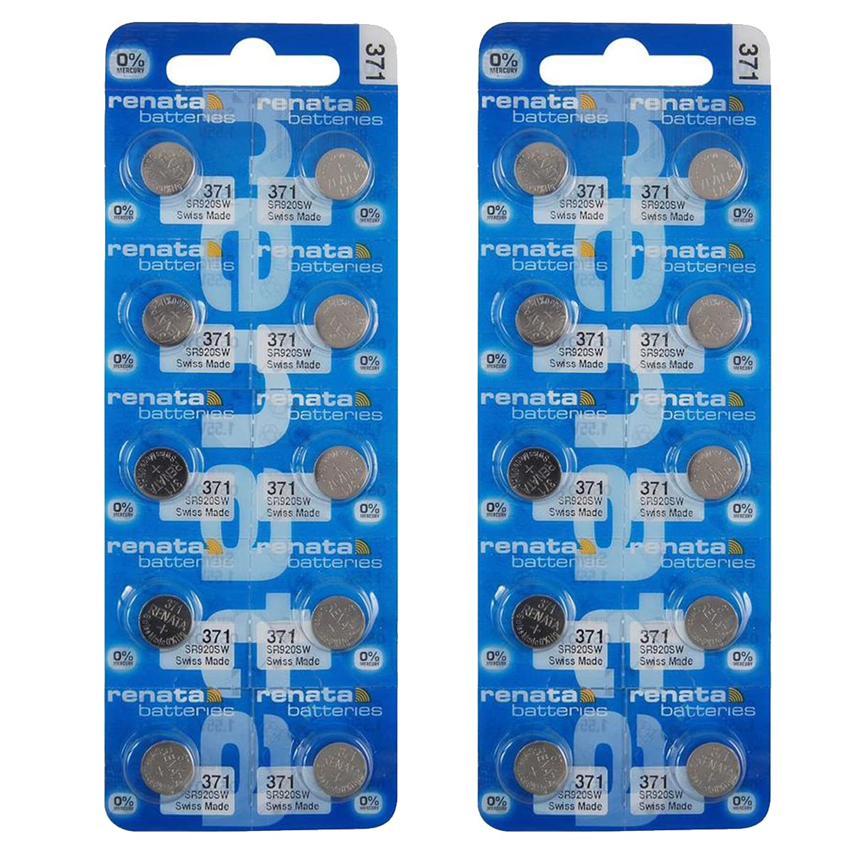 Renata 371 SR920SW Batteries - 1.55V Silver Oxide 371 Watch Battery (20 Count)