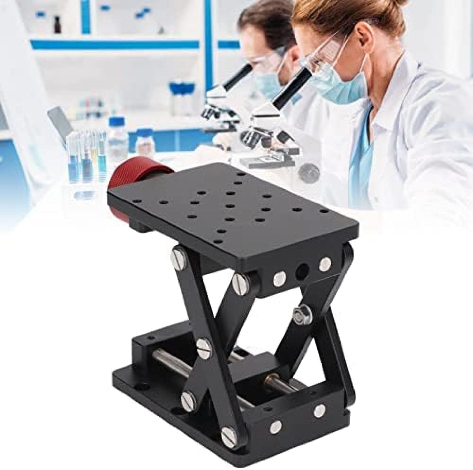 Tavolo Sollevatore A Forbice Da Laboratorio - Piattaforma In Lega Alluminio, Portata 30kg, Regolazione 2.5-9cm - Foto 5