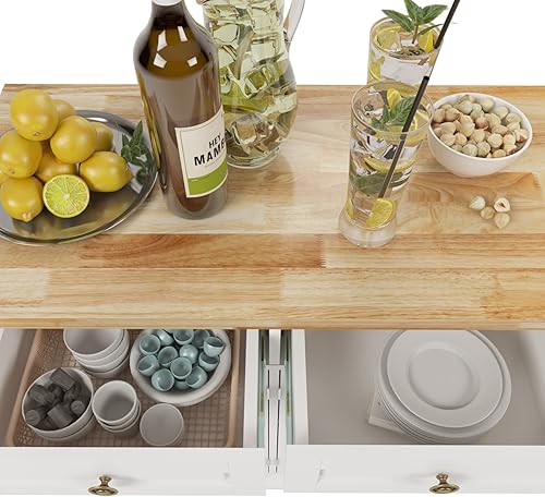 Miniatura 7 de SogesPower Kitchen Cart with Drop-Leaf Rubber Wood Tabletop, Rolling Kitchen Island Cart with Storage on Lockable Wheels, Towel Rack, Spice Rack &
