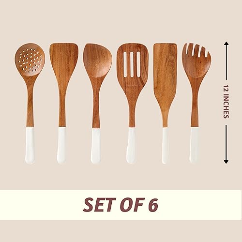 Miniatura 4 de Folkulture Juego de 6 cucharas de madera para cocinar o utensilios de madera, juego de 6 cucharas de cocina para cocina, juego de utensilios de