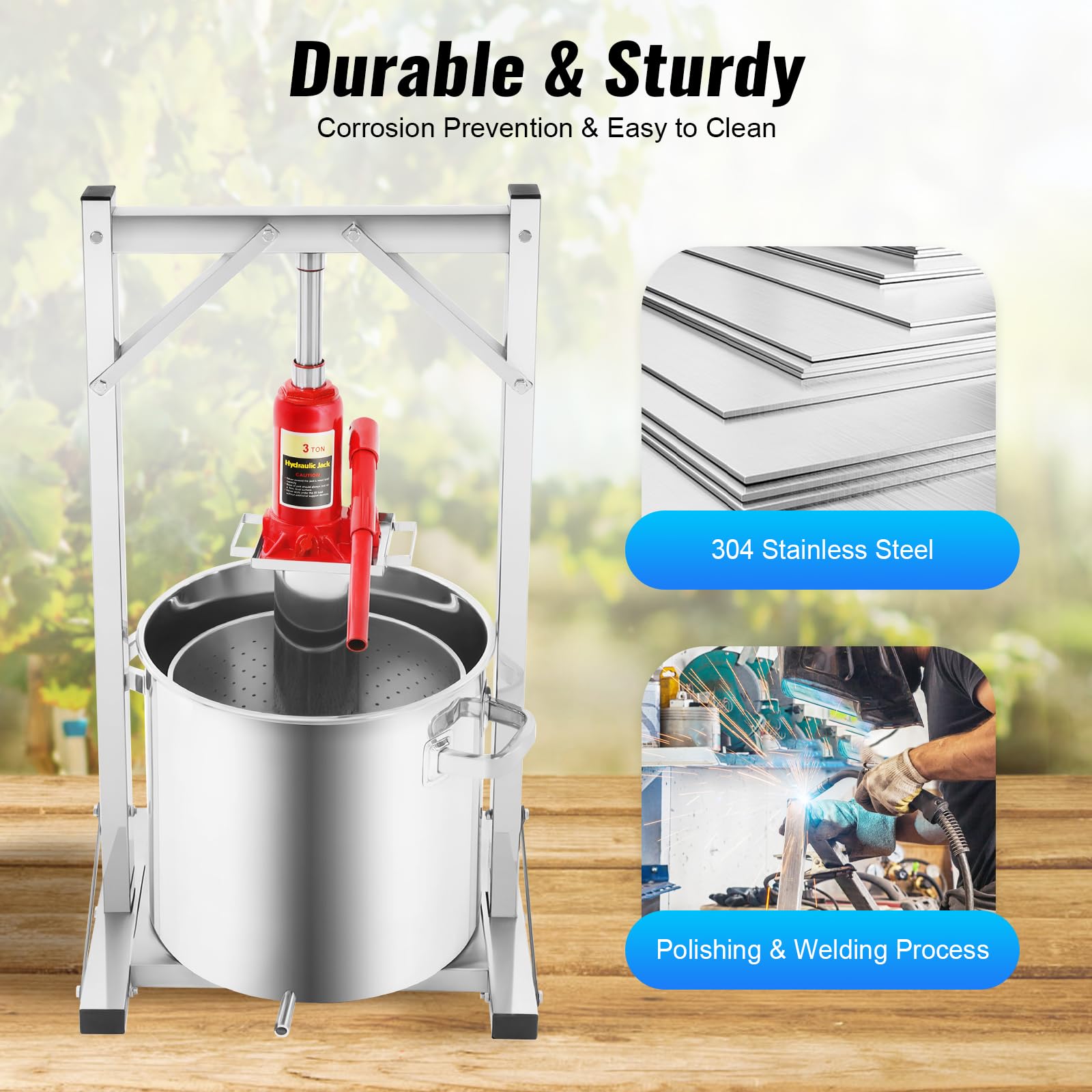 Stainless Steel Hydraulic Jack Press Extractor Fruit Wine Press 5.81 Gallon 100% Nature Juice Making Manual Juice Maker for Rice Wine, Honey, Vegetables, Wine, Cheese, Etc