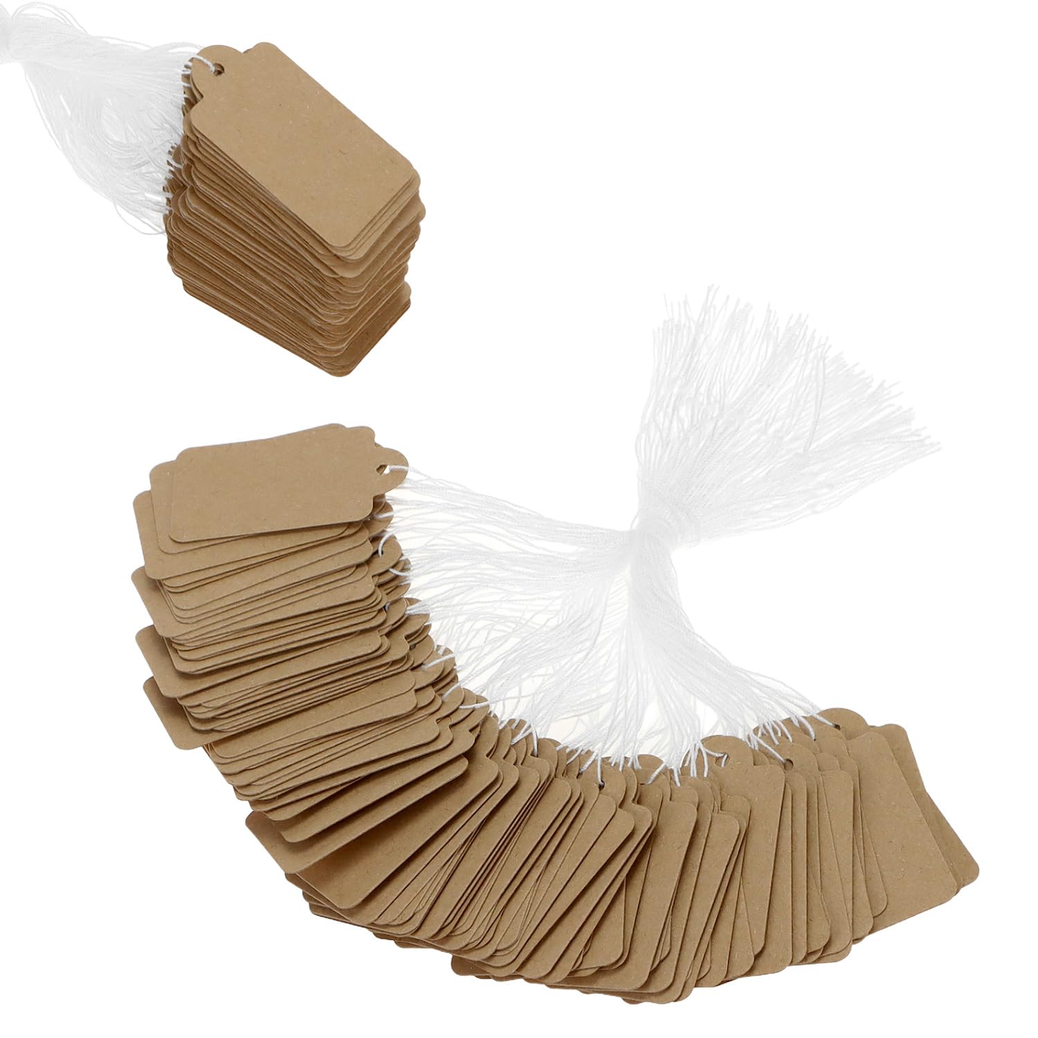 QWORK® 500Pcs Brown Paper Tags with String, 45x25mm Blank Kraft Price Labels, for Jewelry & Clothing Display