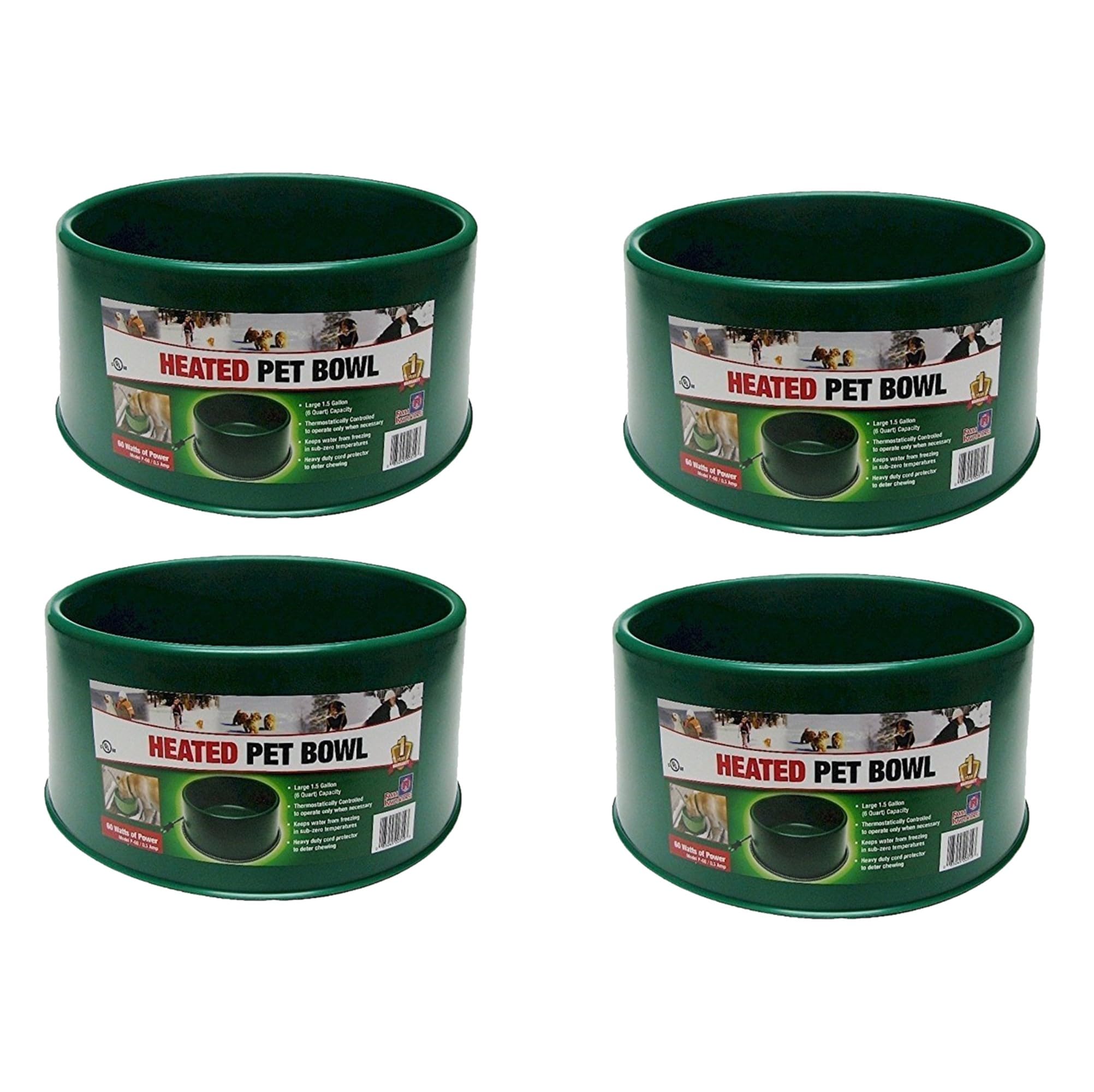 FI Farm Innovators 4-Pack P-60 1.5 Gallon Thermostatic Heated Cat Bowls with Anti-Chew Cord Protector