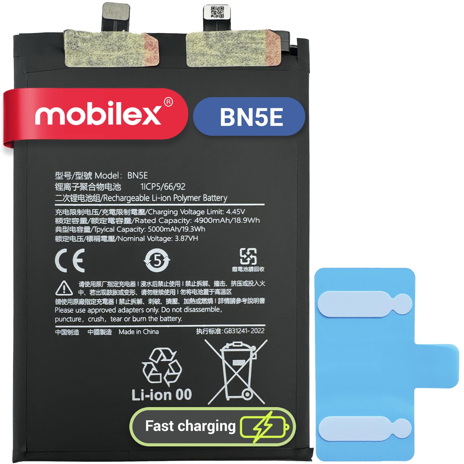 MOBILEX® Batería BN5E para Xiaomi Redmi Note 11 Pro 5G / Poco X4 Pro 5G / Redmi Note 12 Pro 4G / Redmi Note 11E Pro | 5000mAh - OEM | Interna Repuesto con Adhesivo | Capacidad Original