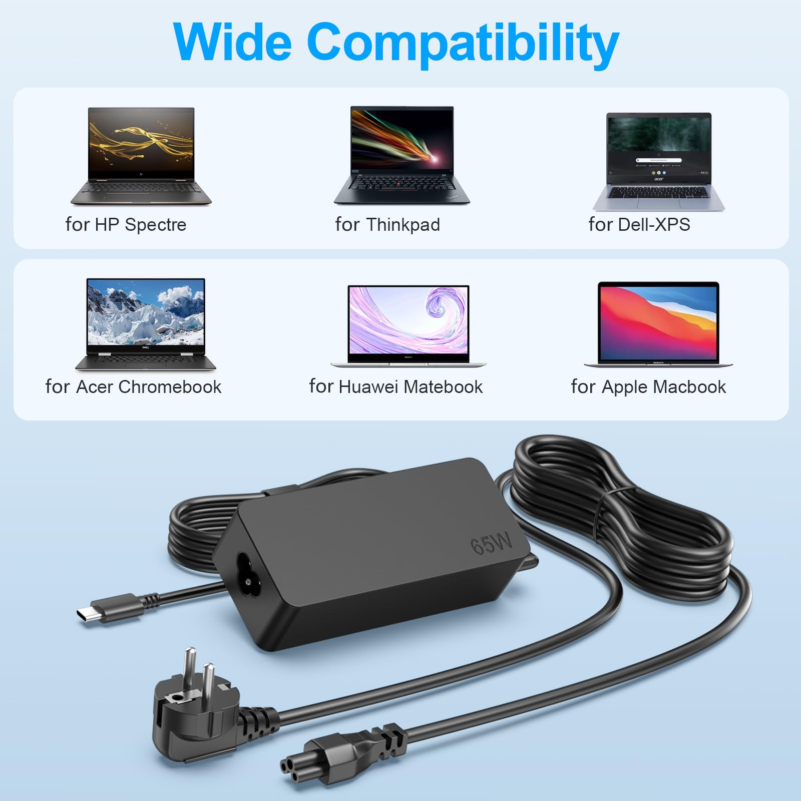 Caricatore Macbook Alientatore USB C 65W Per Lenovo ThinkPad T480 T480s T490 T580 Yoga 720 730 910 Tablet Lenovo Caricatore 65w