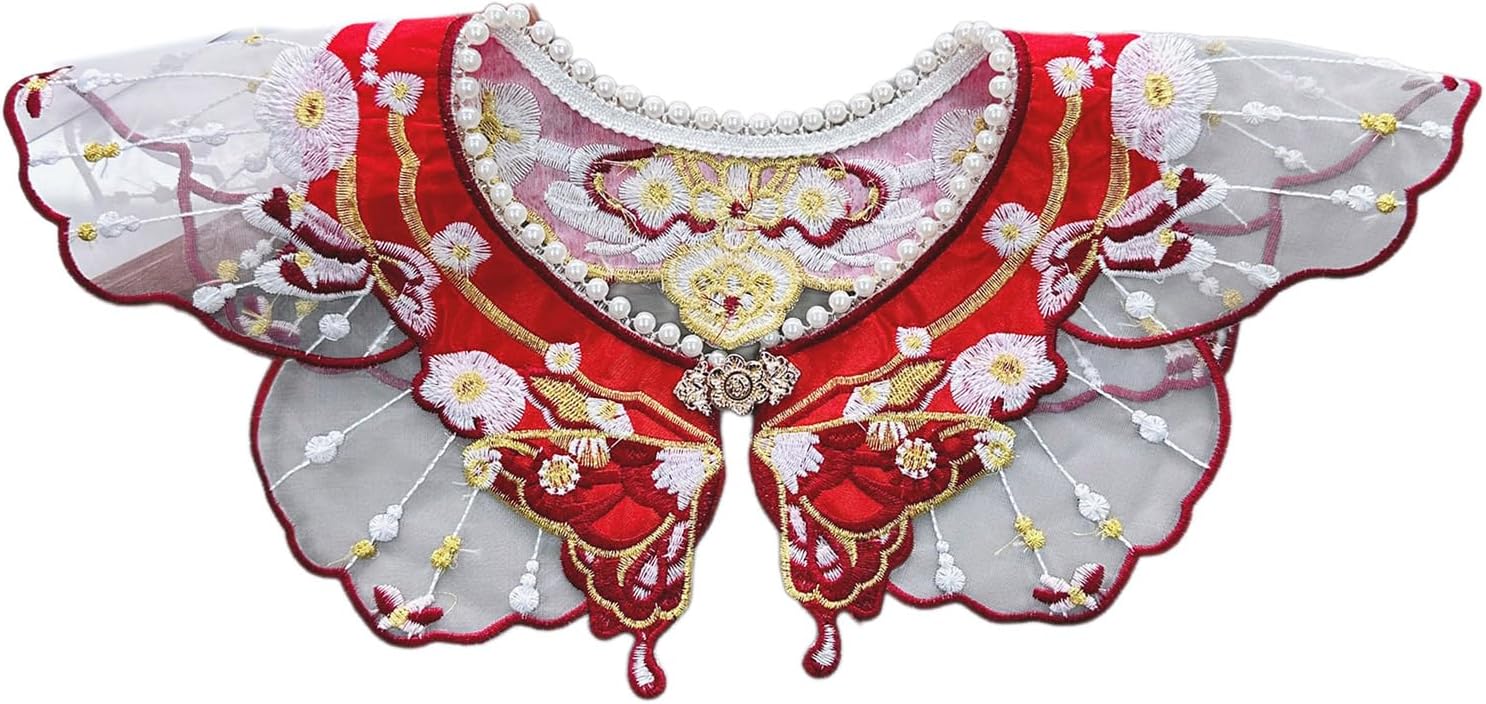 Shawl False Collar Yunjian Embroidery Pearls Floral Detachable Collar Traditional Chinese Accessories