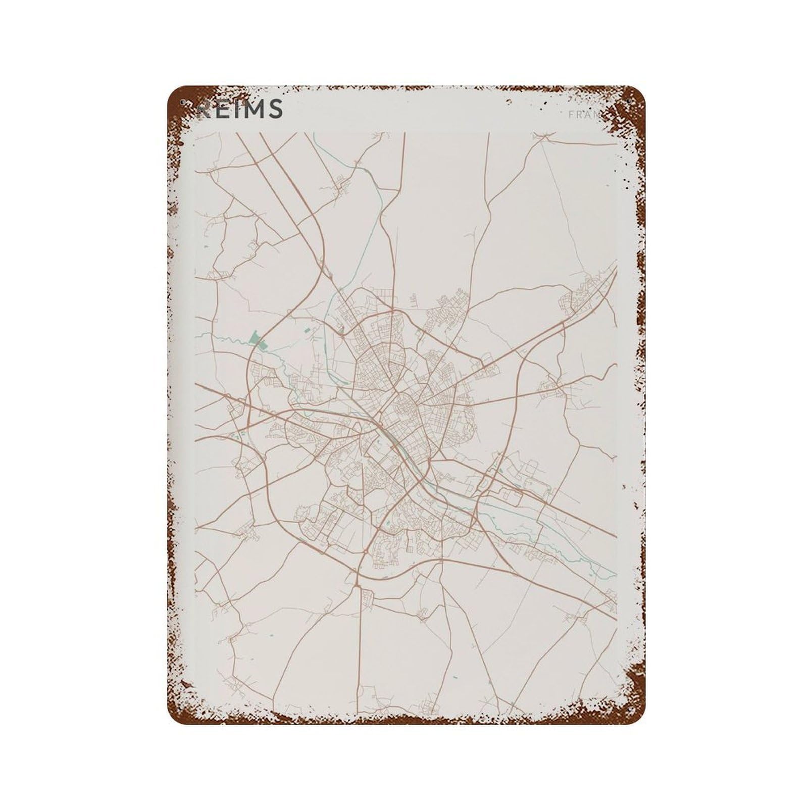 xiaoxiaoshen Reims Map France Travel Gift Scandi Wall Decor Art Metal Tin Poster Modern Home Decor Art Home Bar Shop Decorations Vintage Sign 40x30cm