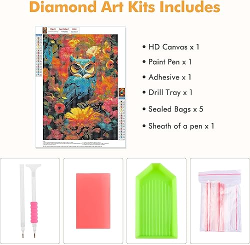 Miniatura 5 de MOGTAA Kits de arte de diamantes de búho para adultos, kit de pintura de diamante de búho para principiantes, kit de bricolaje 5D de puntos de