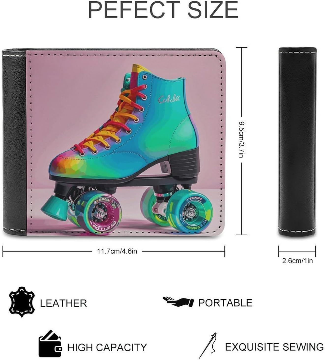 Colorful Roller Skates Wallet Slim PU Bifold Design Wallet with Multiple Card Slots Wallets Extra Capacity Pocket Wallets