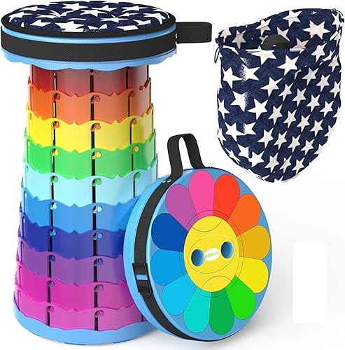 Miniatura 10 de ALEVMOOM Taburete plegable portátil mejorado con cojín, taburete telescópico con pintura, taburete plegable retráctil, capacidad resistente, 440