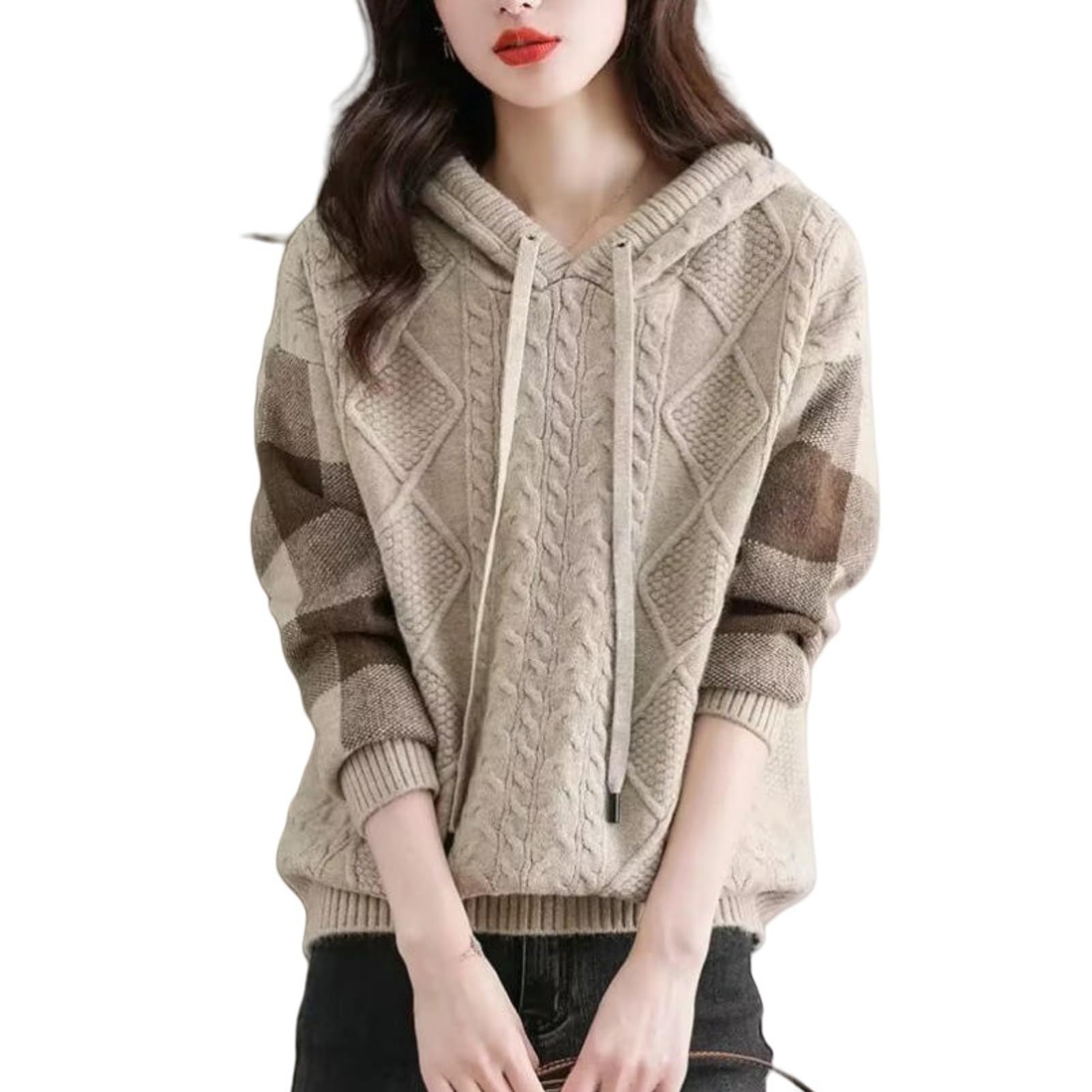Suéter de punto de manga larga jersey casual con capucha ropa de invierno mujer 8