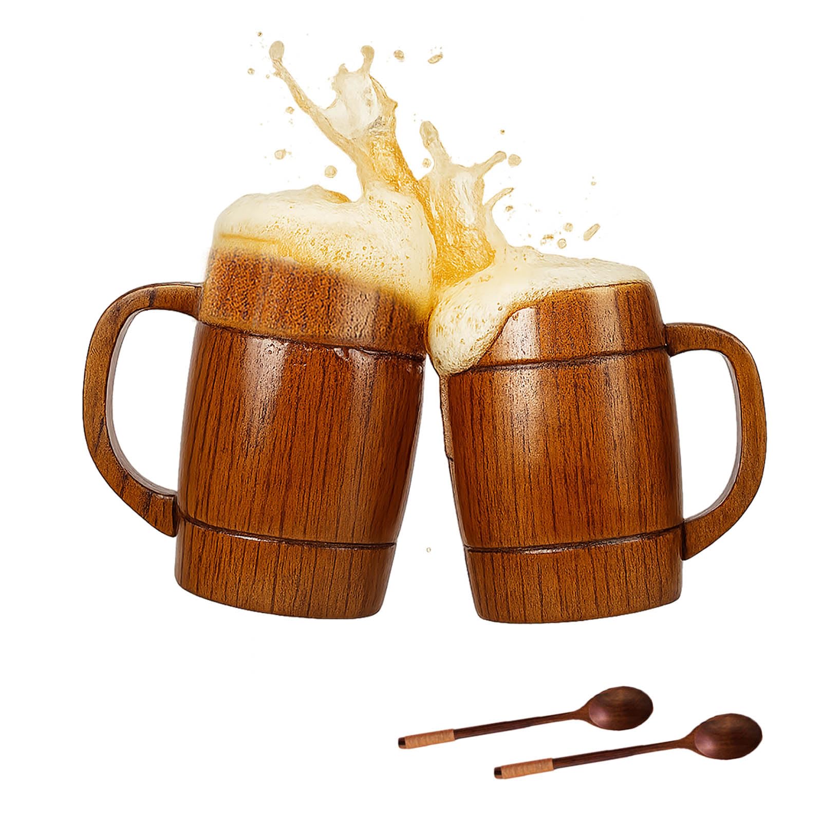 Holzbecher- und Tassen-Set, handgefertigt, rustikal, Bierkrug für Kaffee, Tee, Wein, Milch, 2-teilige Naturholz-Trinkgeschirr-Kollektion