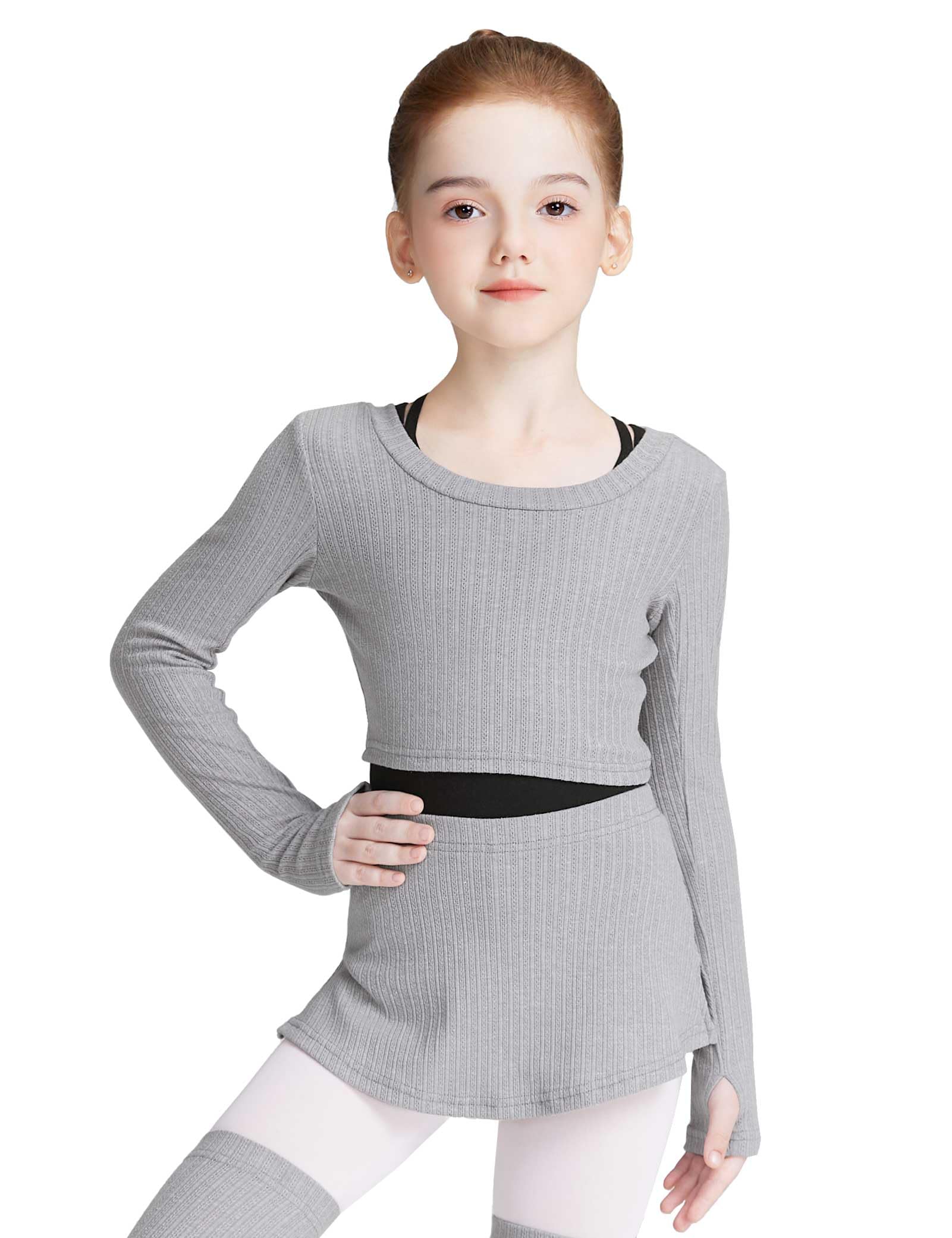 Knit Crop Dance Sweater for Girls, Ballet Skirts with Shorts Warm up