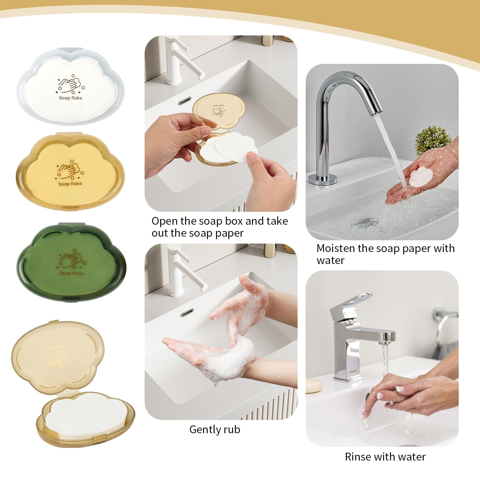 6pcs 300 Fogli di Sapone da Viaggio, Sapone da Viaggio, Mini Scatole di Sapone in Fogli Biodegradabili, Sapone Portatile in Foglietti, Sapone in Fogli da Viaggio per Campeggio, Escursioni & Outdoor