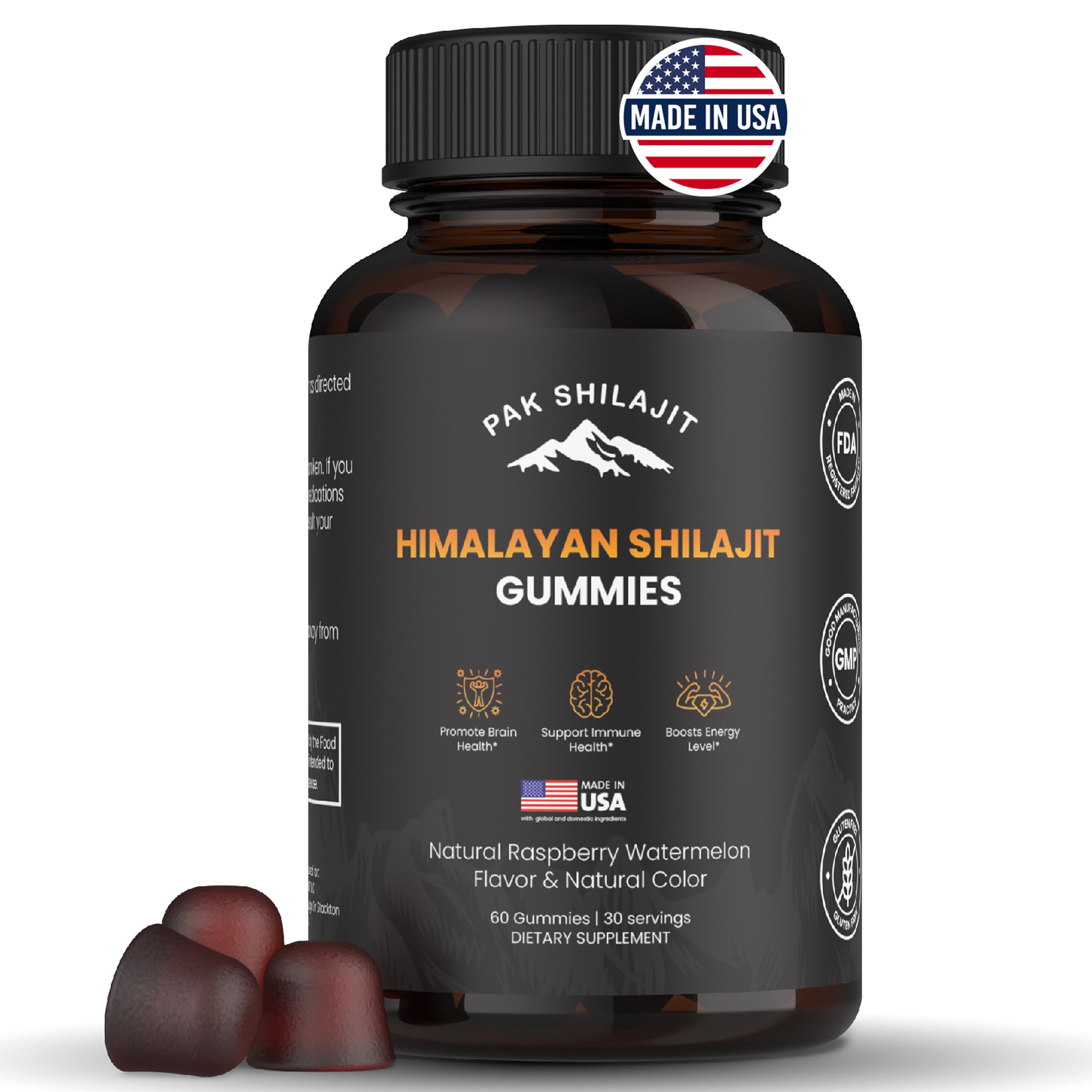 Pure Sundried Himalayan Shilajit Gummy for Men & Women | Organic Shilajit Gummies | Natural 85 Plus Trace Minerals Fulvic Acid | Energy, Immunity | Sugar-Free 60 Healthy Gummy Gummies - RaspBerry 60 Count (Pack of 1)