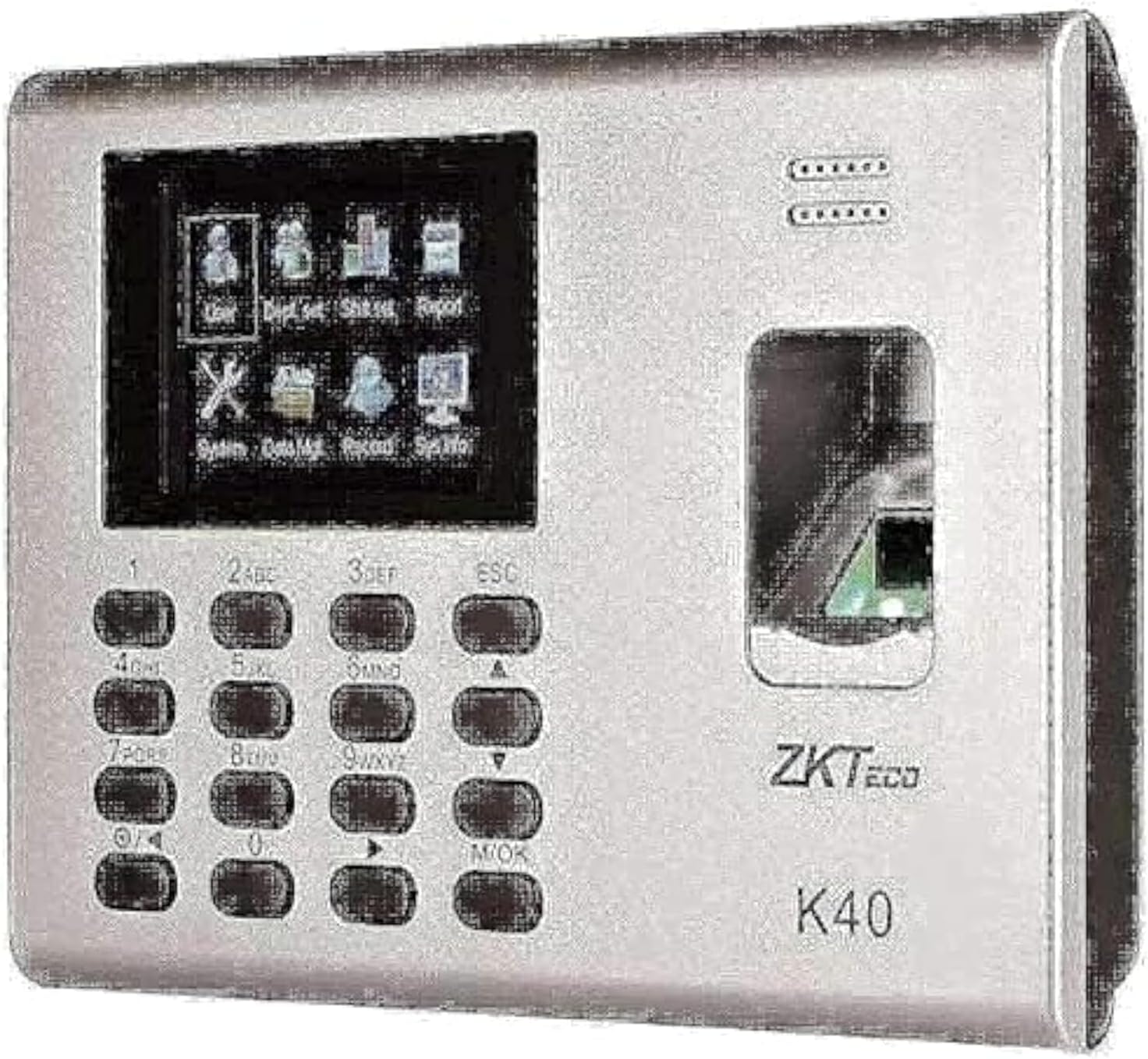 ZKTeco K40 Fingerprint Time Clock device showing screen, keypad, and fingerprint scanner