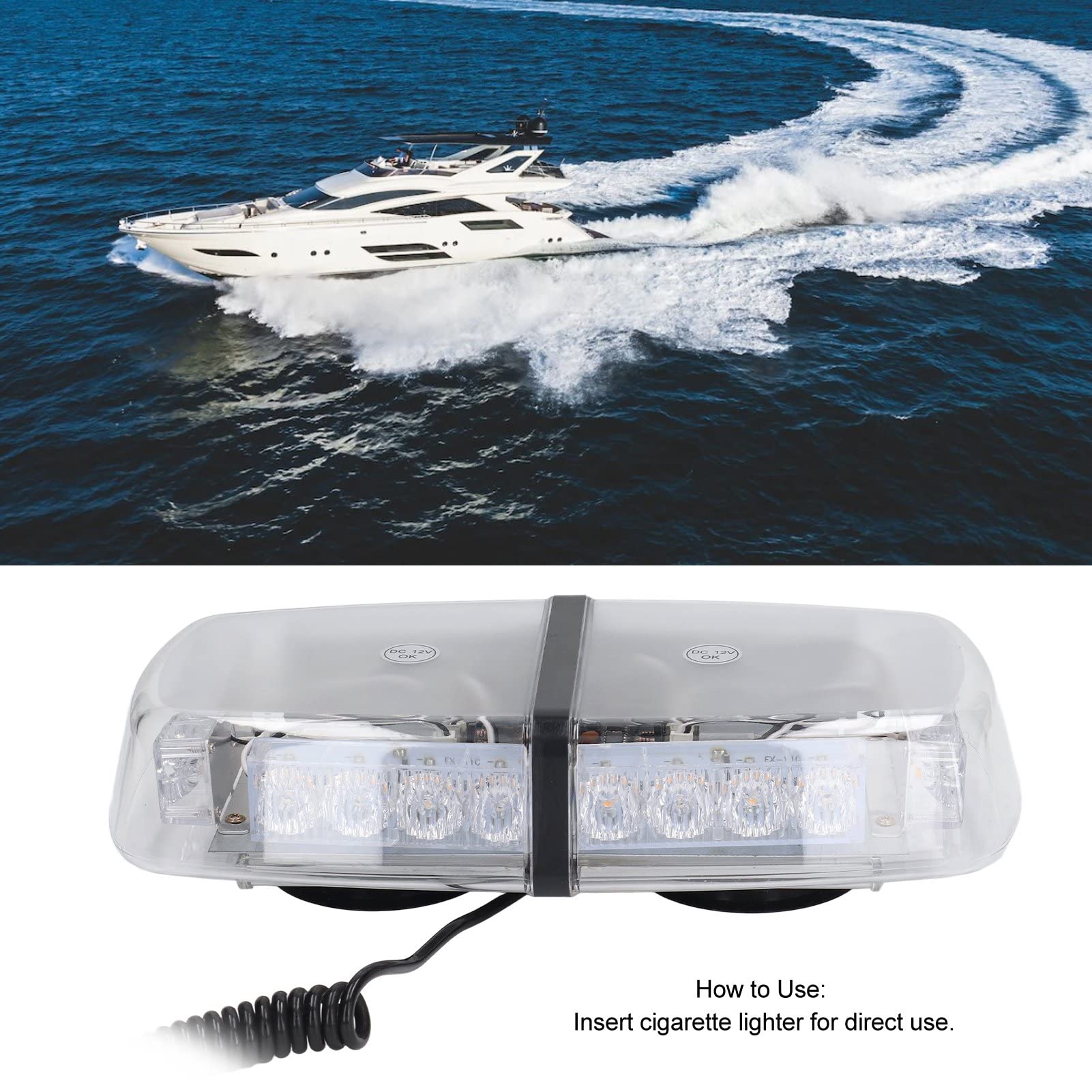 Luz estroboscópica DC 12 V LED, barra de luces de advertencia intermitente con base magnética, baliza de emergencia de 7 modos para automóvil, yate y quitanieves, resistente al