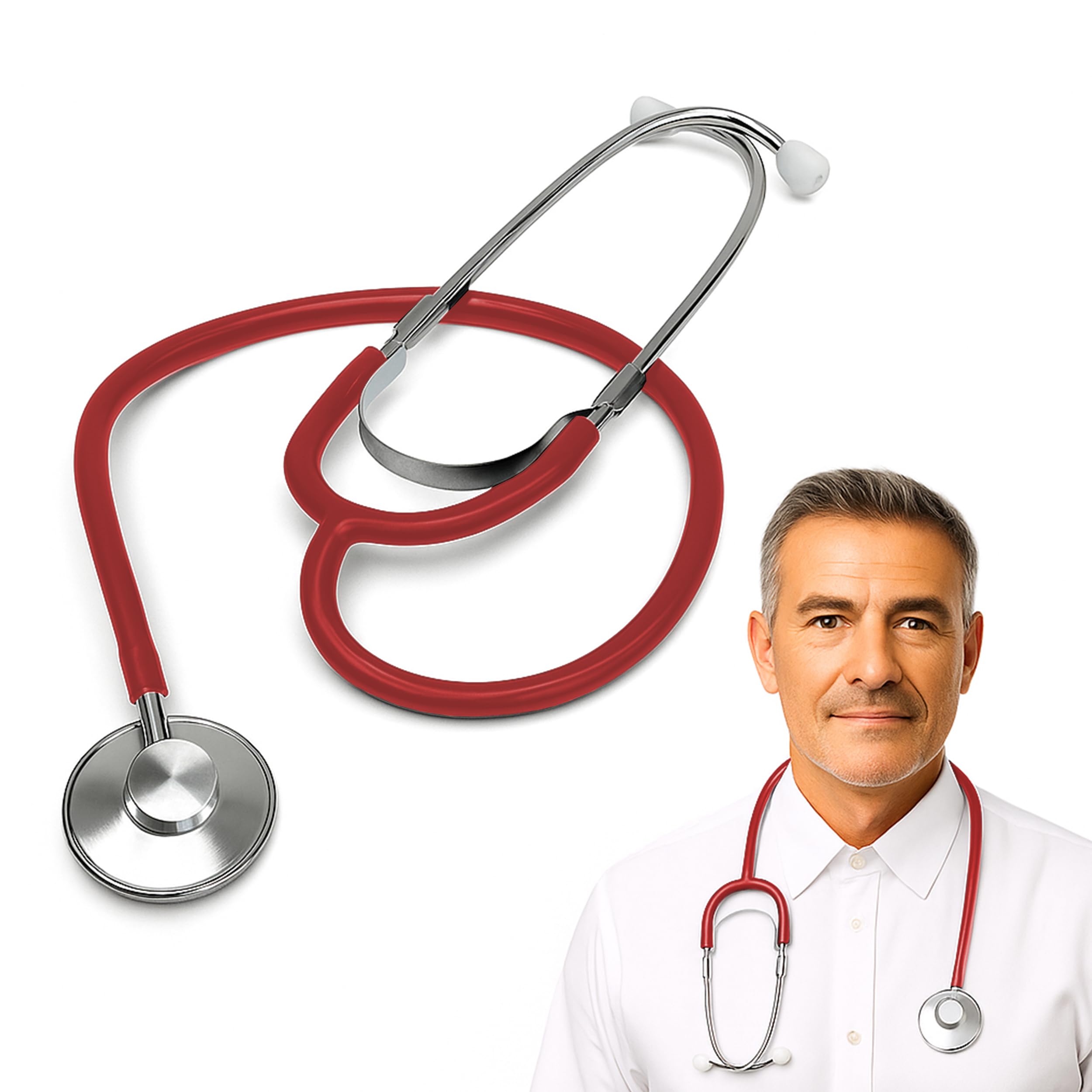 Dixie EMS Single Head Lightweight Stethoscope, Latex Free, for Doctors, Nurses, Students, Medical and Home Use - Red