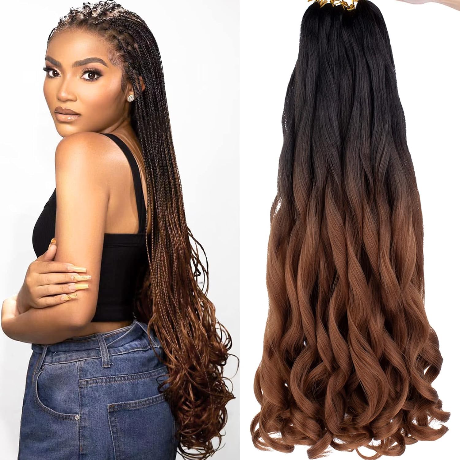 Xtrend 8 Packs French Curly Braiding Hair 26 Inch Pre Stretched Curly Braiding Hair Synthetic Hair Extensions For Women Yaki Texture Bouncy French Loose Wavy Curly Braiding Hair（26 Inch,RS30#）…