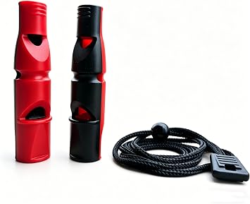 2 Packs Dual-Tone Dual-Color Plastic Sports Whistles with Lanyard and Pea Design, Great for Referees, Coaches,pet Training, Teachers, Survival, Emergency, School, Gym, etc.
