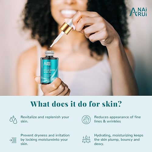 Miniatura 3 de ANAI RUI Suero de ácido hialurónico para la piel al 2% con vitamina B5, C y E, hidratación intensa + hidratante, rellena y aumenta la firmeza, no