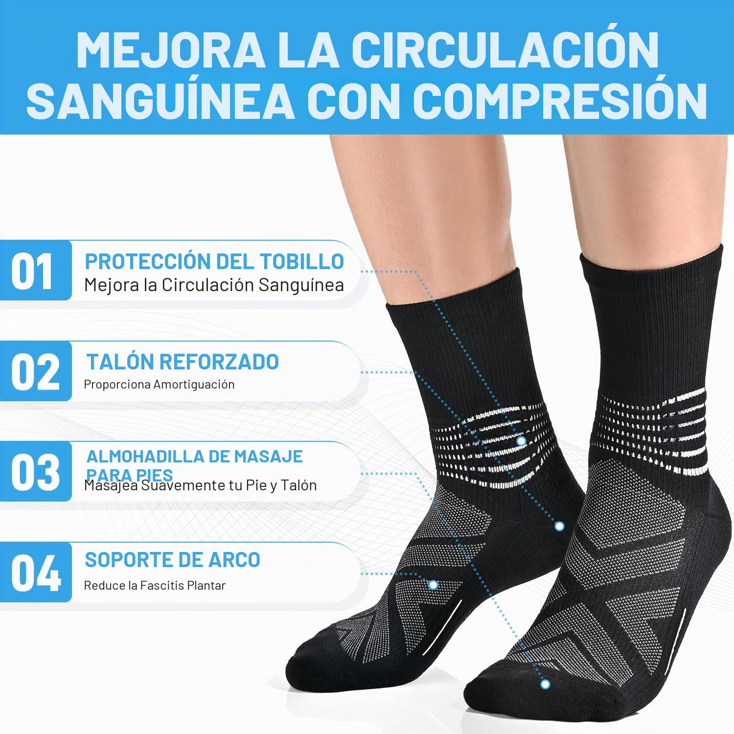 IRAMY Calcetines Compresión Hombre Mujer Tobillo Calcetines de Compresion Running Crew Compression Socks Deporte con Cusión para Plantar Fasciitis