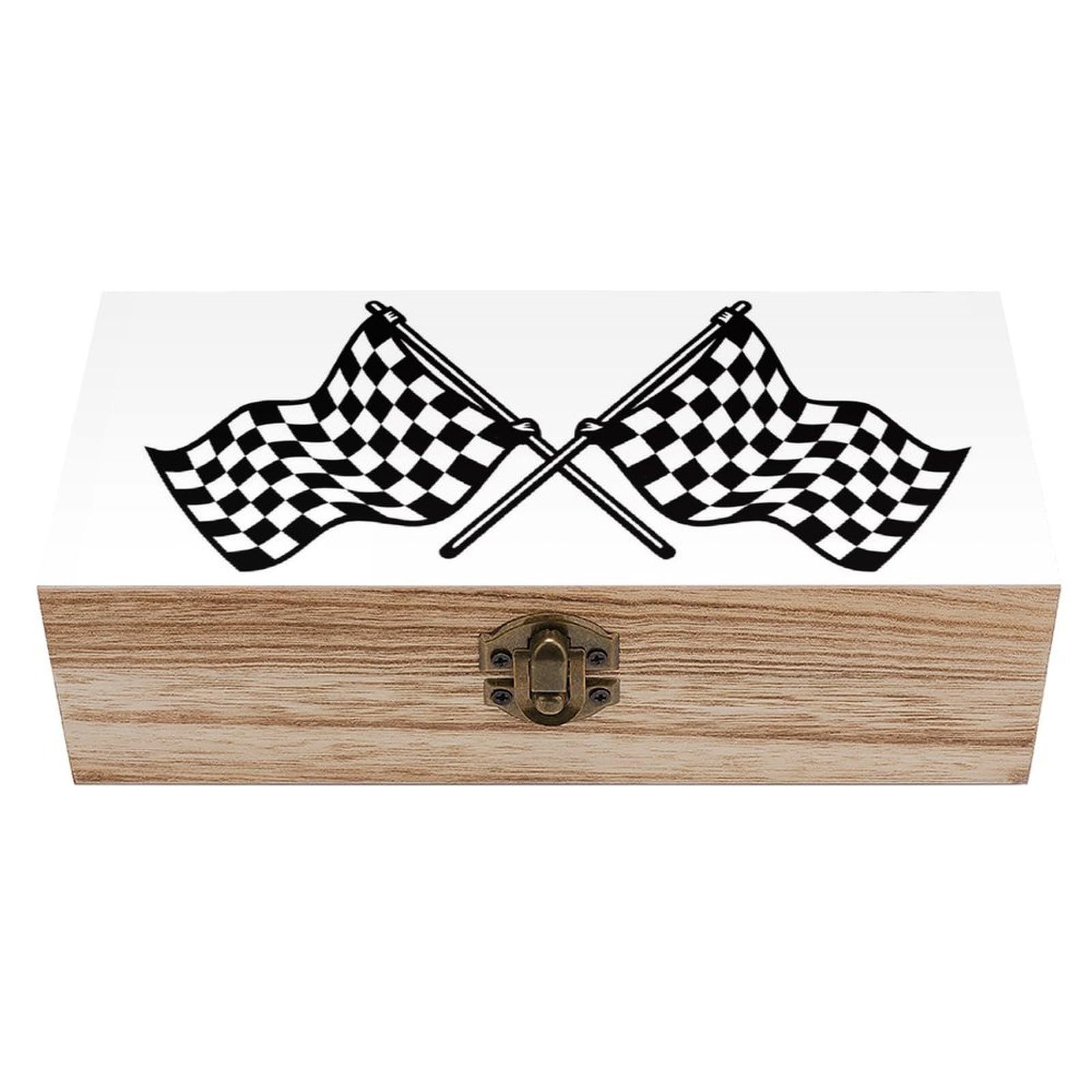 JTREHY Wooden Storage Box Container,Checkered Flags Race Flagprinted Desk Storage Box Room Decoration Box Souvenir Storage Box for Jewelry Gift Storage And Home Decoration