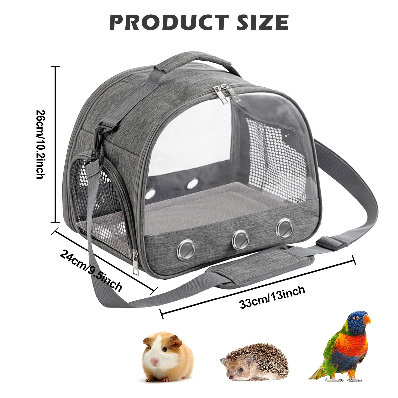Petit sac de transport pour animaux de compagnie, petit animal, boîte de transport pour chat, avec ouverture latérale, sac de transport pliable, pour chatons, chiots, oiseaux (gris)