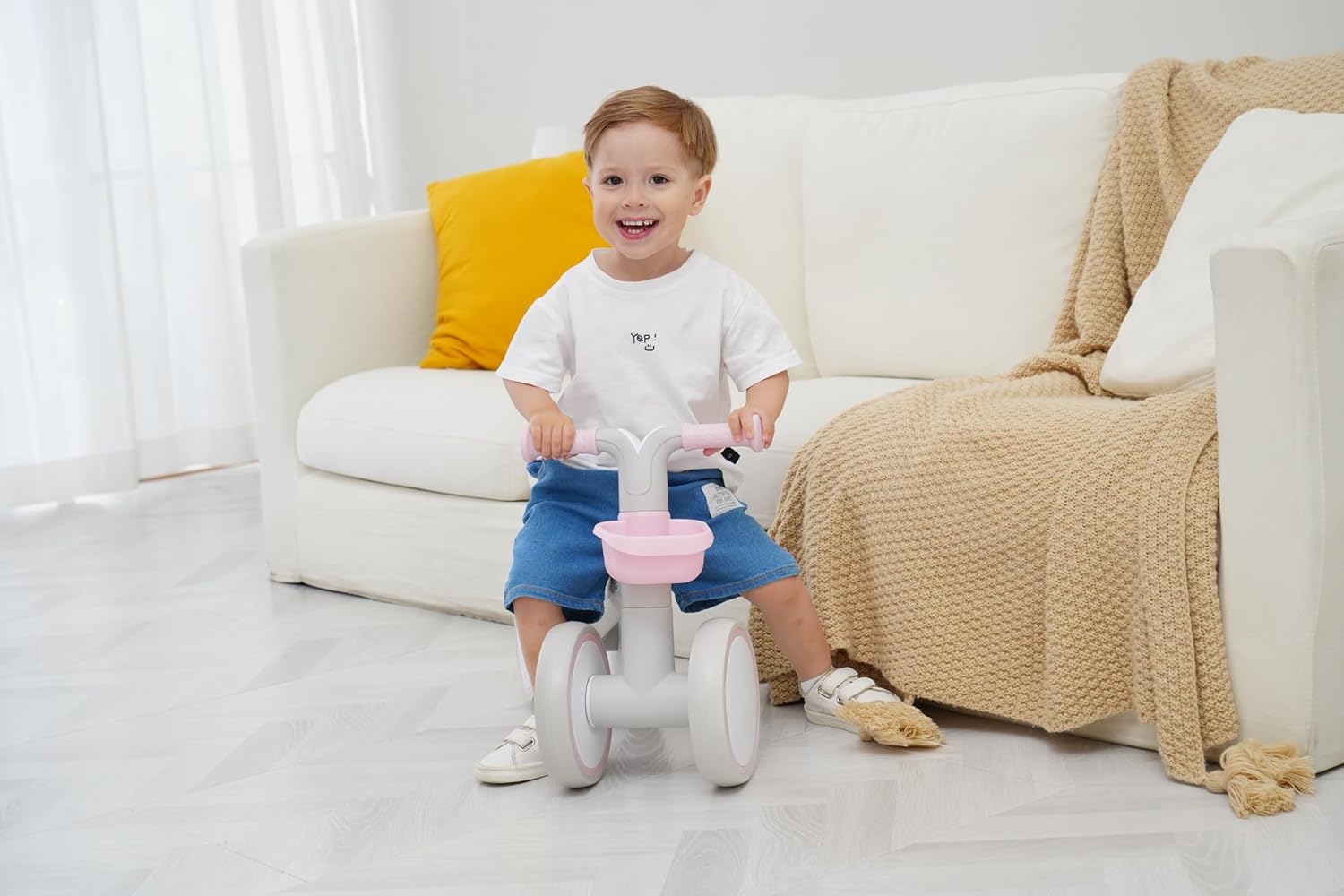 Kid's Balance Bikes for 1 Year Old Boys and Girls, 12-36 Months Toddler Ride-on with Adjustable Seat and a Front Basket, First Birthday Gifts (Pink) - Image 9