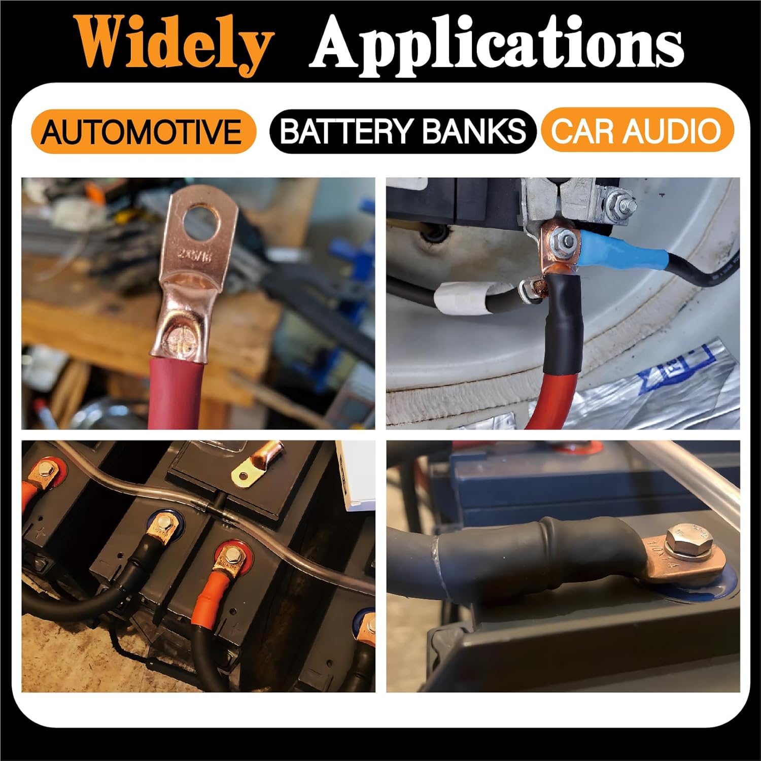 240Pcs Battery Cable Terminals Crimp Connector AWG8 4 6 2 1 1/0 2/0 4/0 Gauge 1/4 5/16 3/8 1/2 inch Copper Ring Lugs Wire Ends Assortment with 3:1 Heat Shrink Tube kit in Two-Side Box