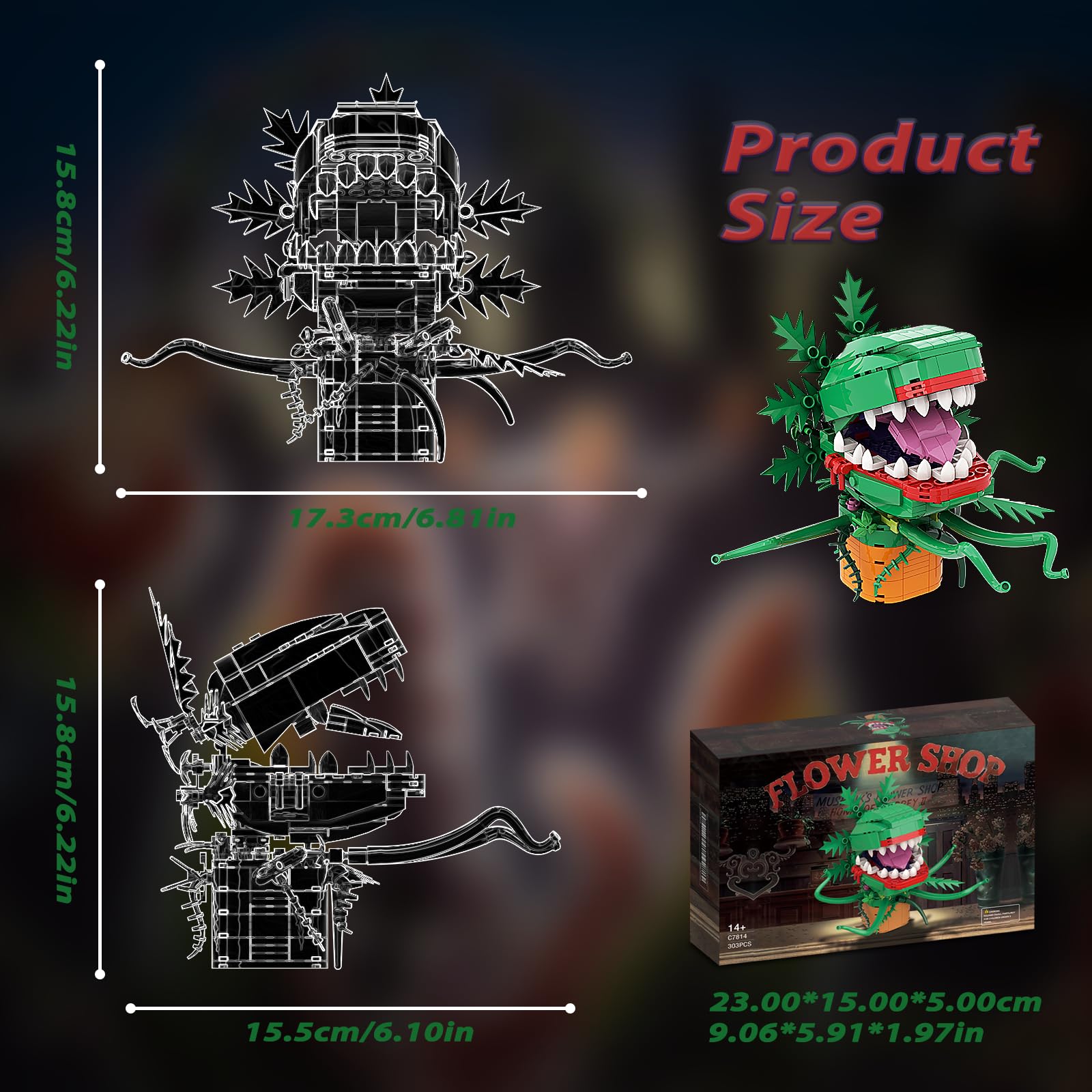 Generic Audrey II Horror Piranha Flower Building Blocks Kit for Adult Kids,Little Shop of Horrors Cannibal Plant Assemble Building Bricks Toys,Birthday Festival Halloween Construction Gift (303PCS)