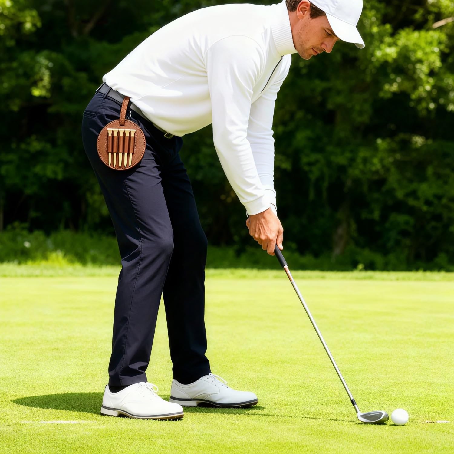Etichetta per Sacca da Golf in Pelle Personalizzata E Supporto per Tee, Custodia con Nome Inciso Personalizzato - Organizer Compatto per Accessori da Golf per Uomo E Donna